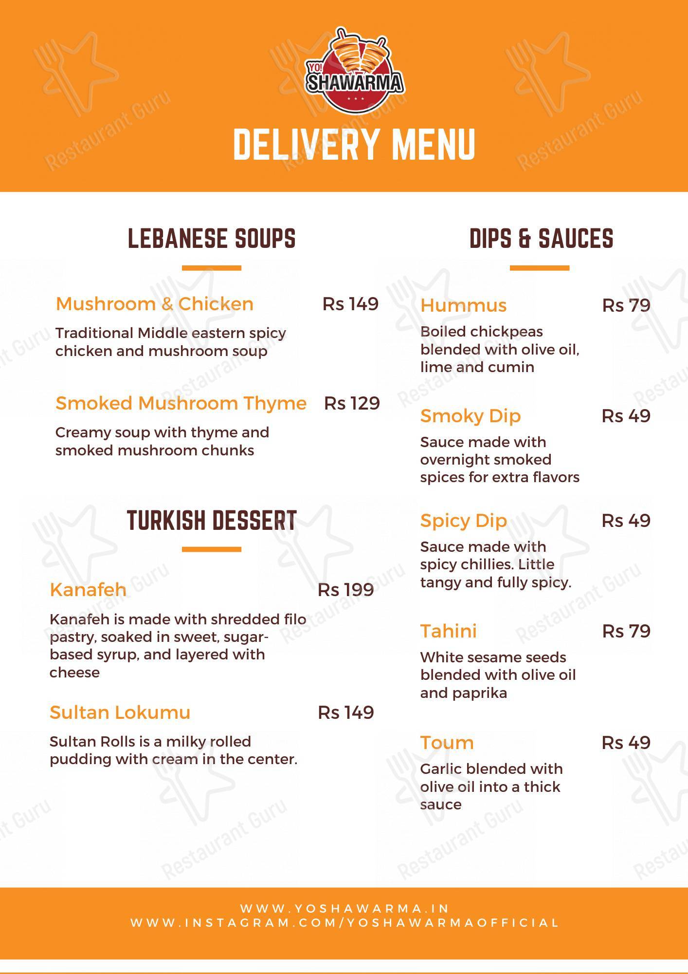 Yo Shawarma menu