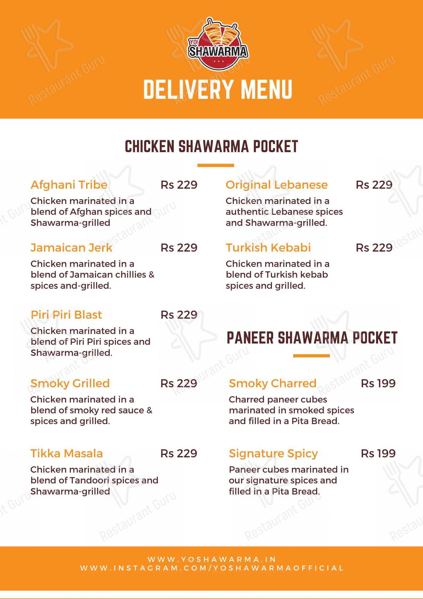 Yo Shawarma menu