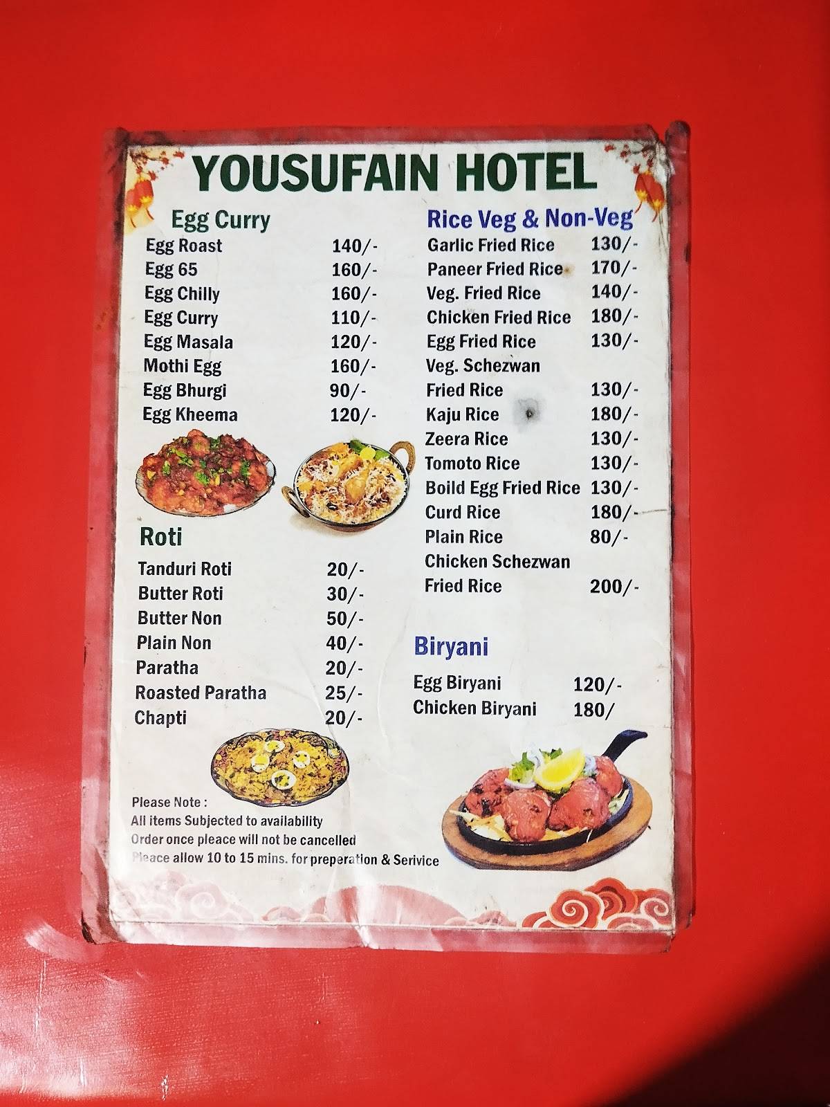 Yousufain Dhaba menu