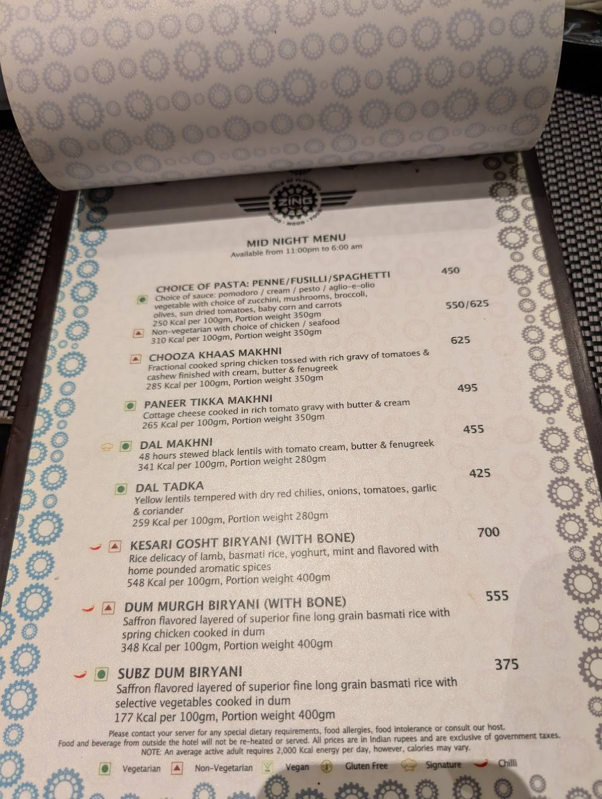 ZING - Hyatt Place Bharuch menu