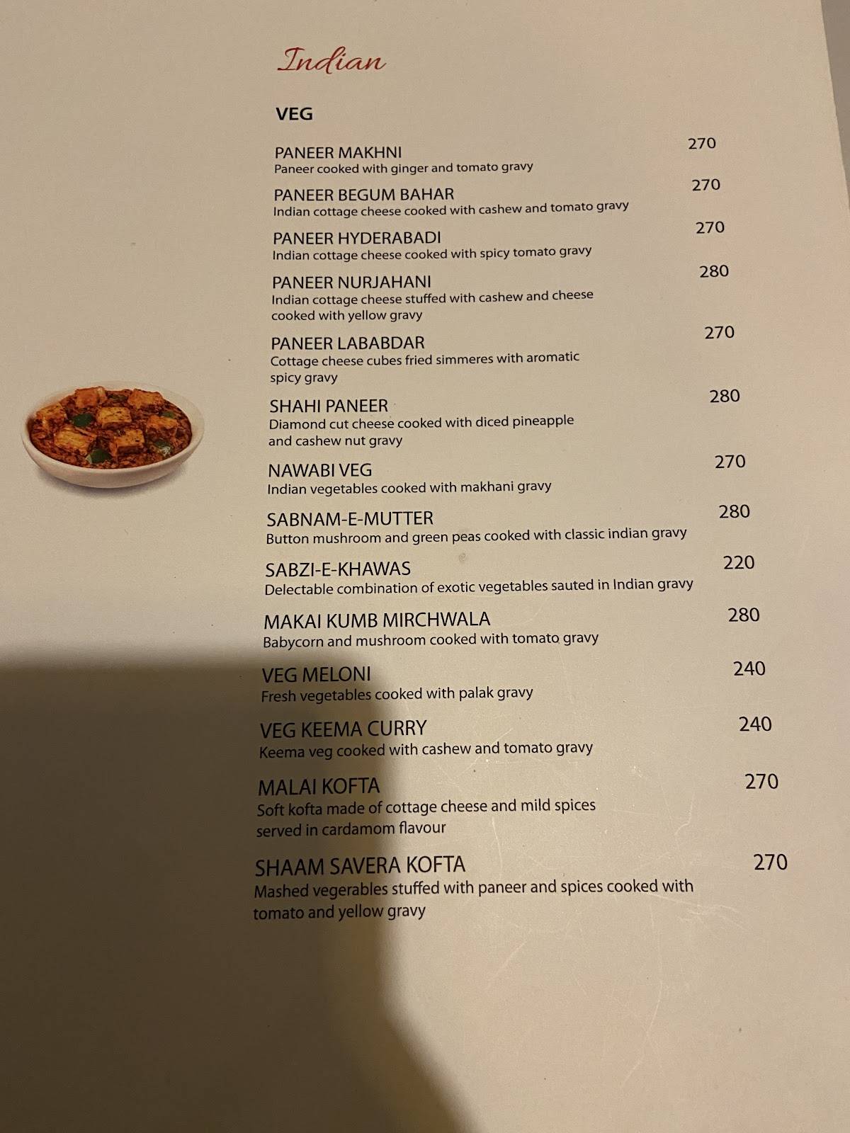 Zaika Palace menu