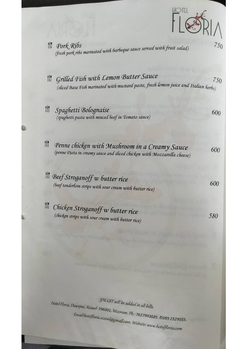 Zamzo Grill & Kitchen Restaurant (Hotel Floria) menu