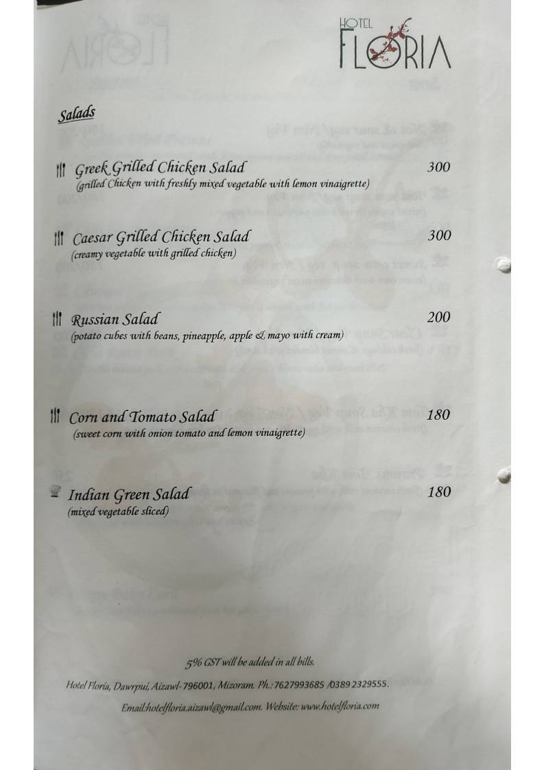 Zamzo Grill & Kitchen Restaurant (Hotel Floria) menu