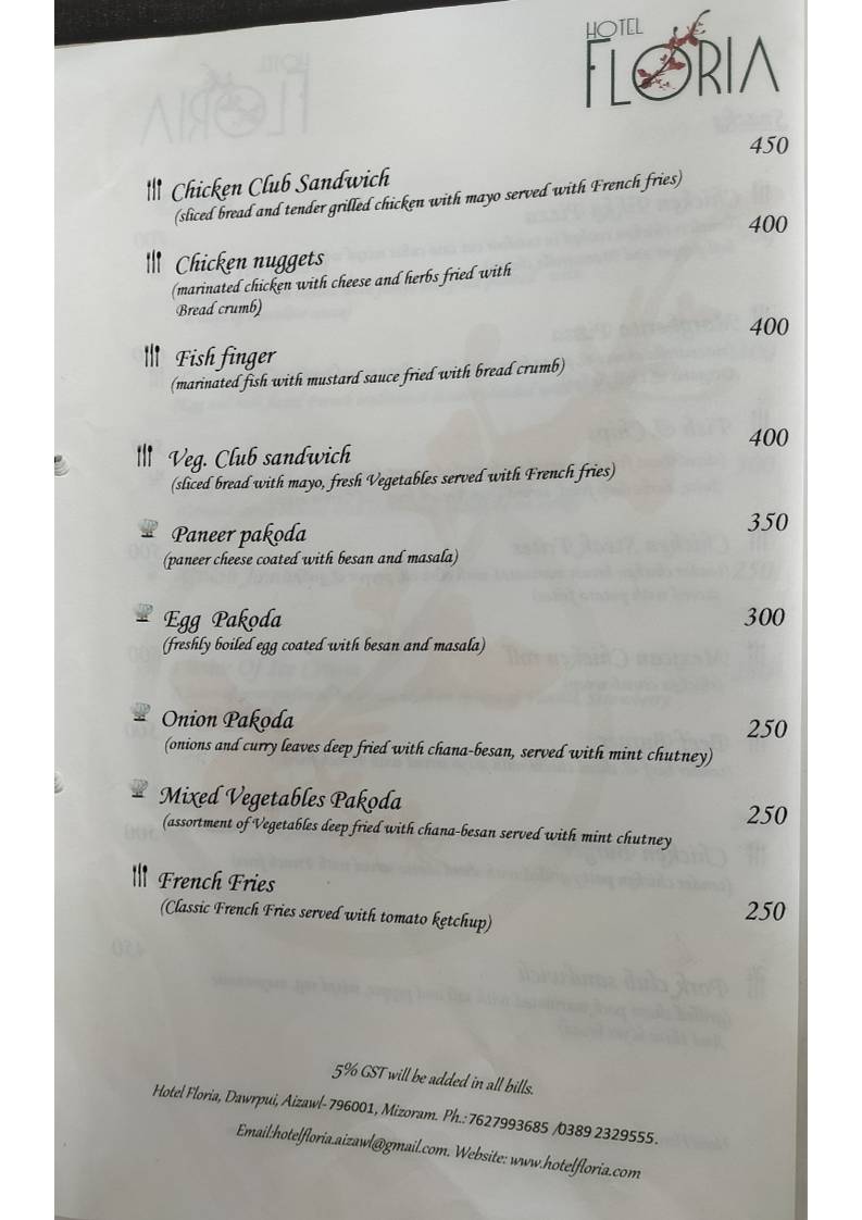 Zamzo Grill & Kitchen Restaurant (Hotel Floria) menu