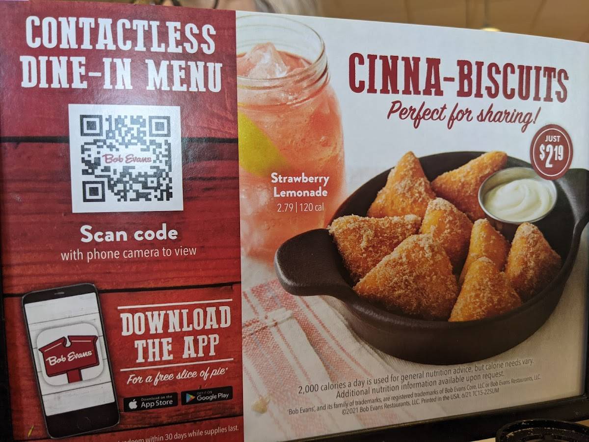Menu at Bob Evans restaurant, Zanesville, 450 Underwood St