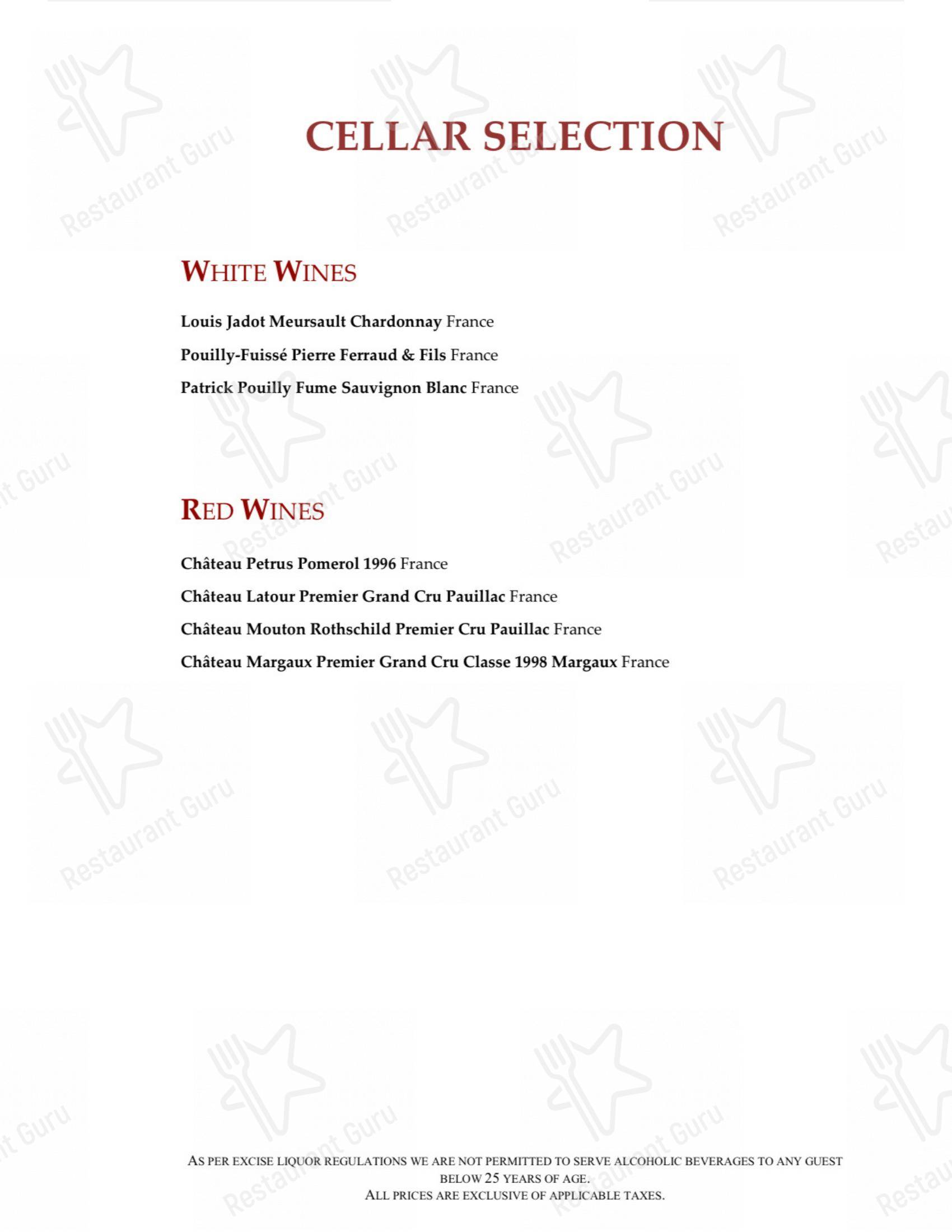 Zanotta - The Leela Ambience Gurugram - Menu bar