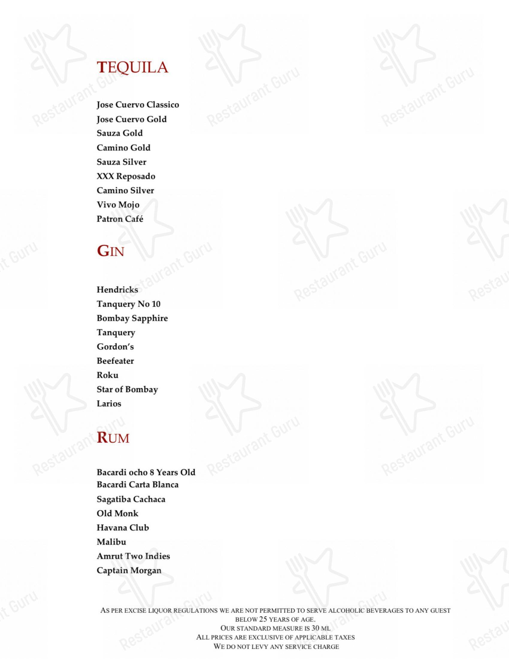 Zanotta - The Leela Ambience Gurugram - Menu bar