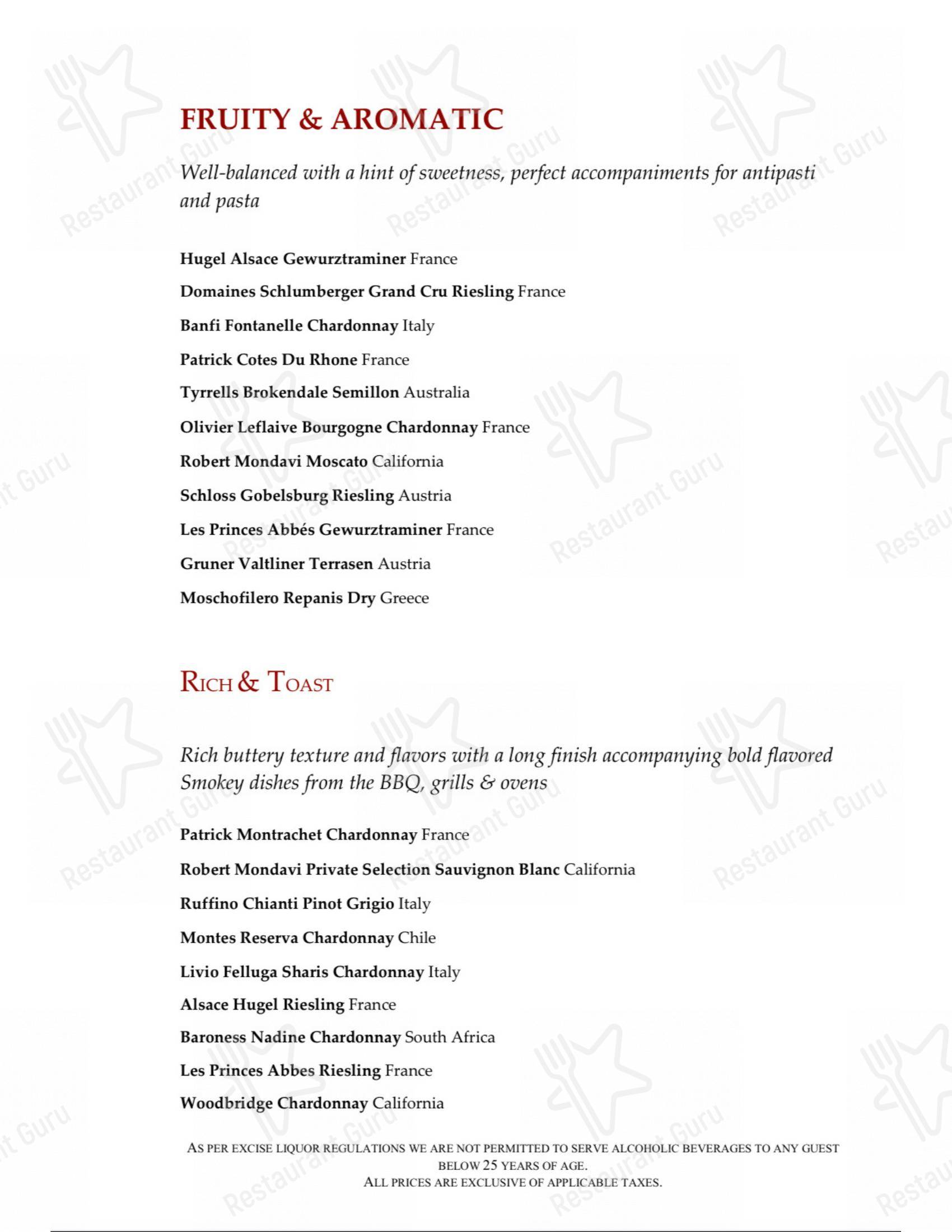Zanotta - The Leela Ambience Gurugram - Menu bar