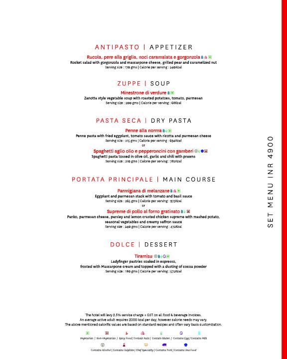 Zanotta - The Leela Ambience Gurugram menu