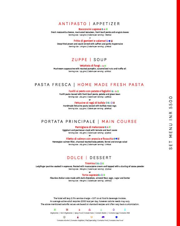 Zanotta - The Leela Ambience Gurugram menu