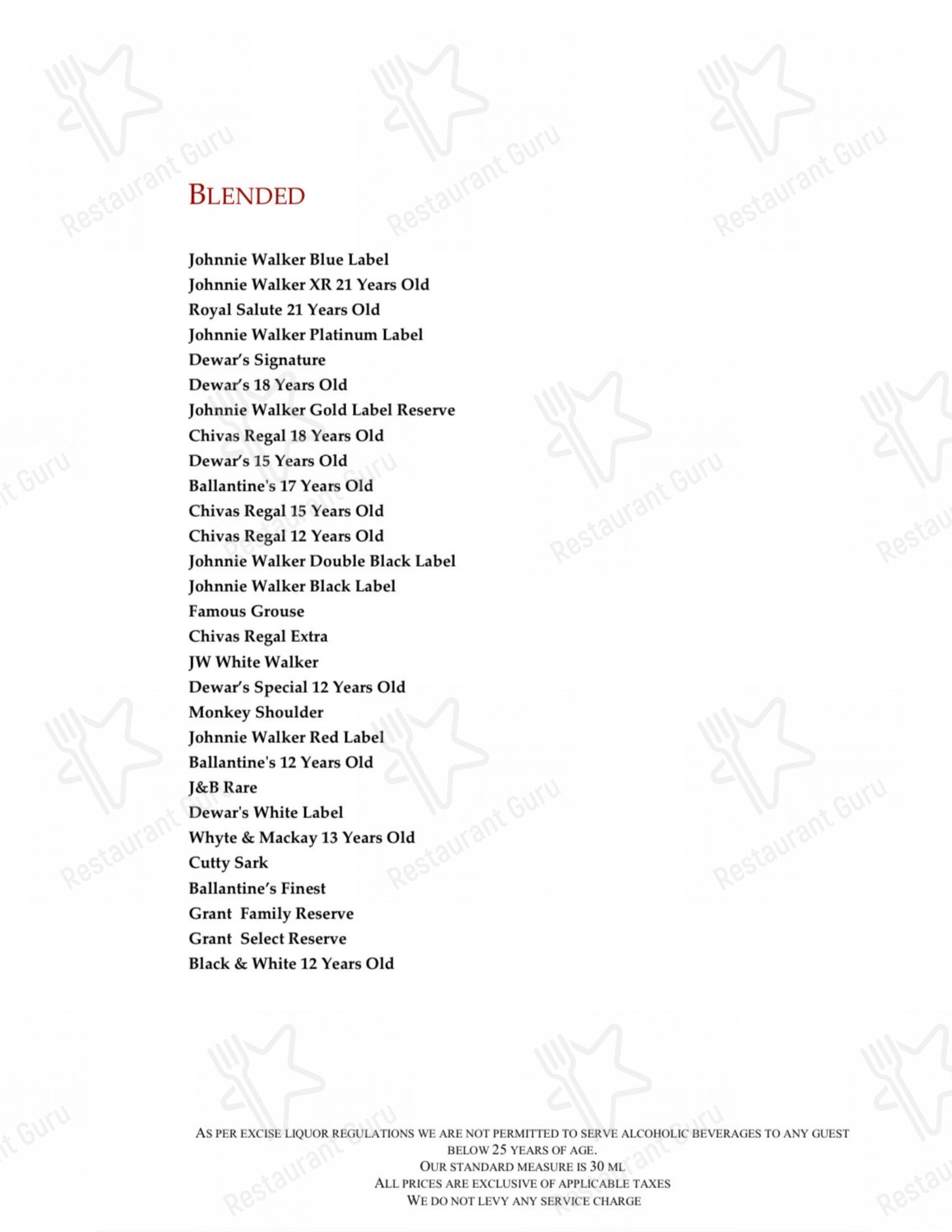 Zanotta - The Leela Ambience Gurugram - Menu bar