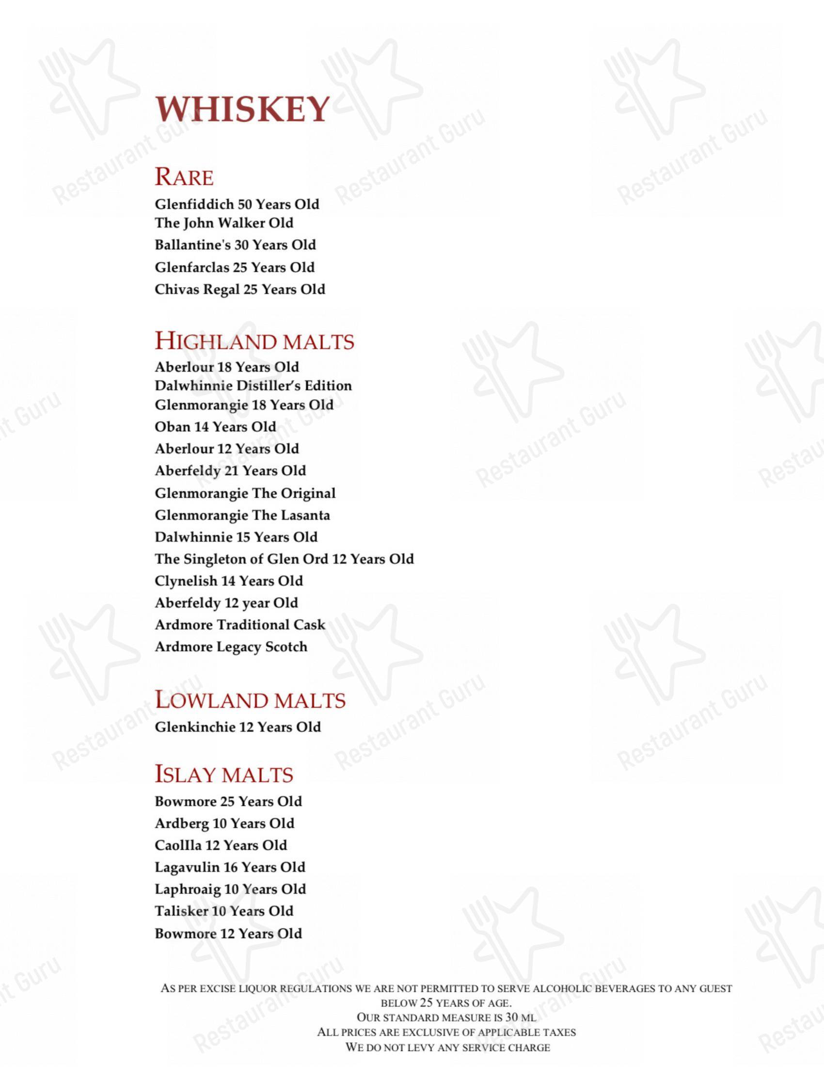 Menu bar for the Zanotta - The Leela Ambience Gurugram restaurant