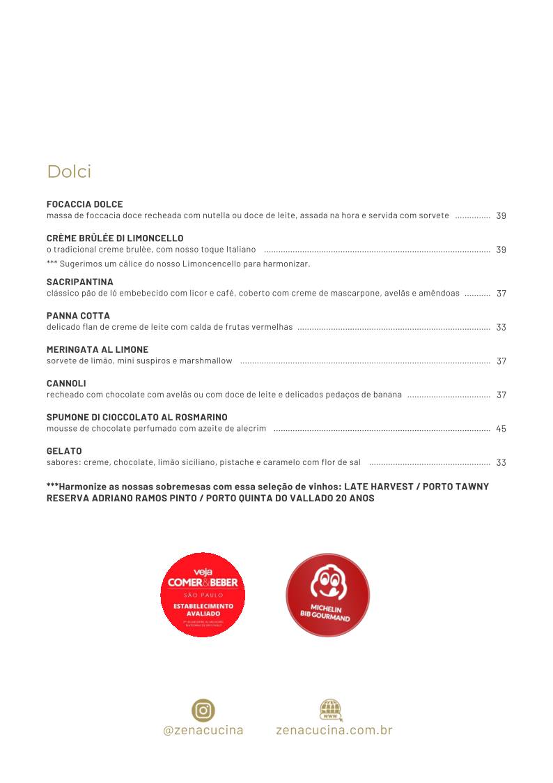 Zena Caffé cardápio