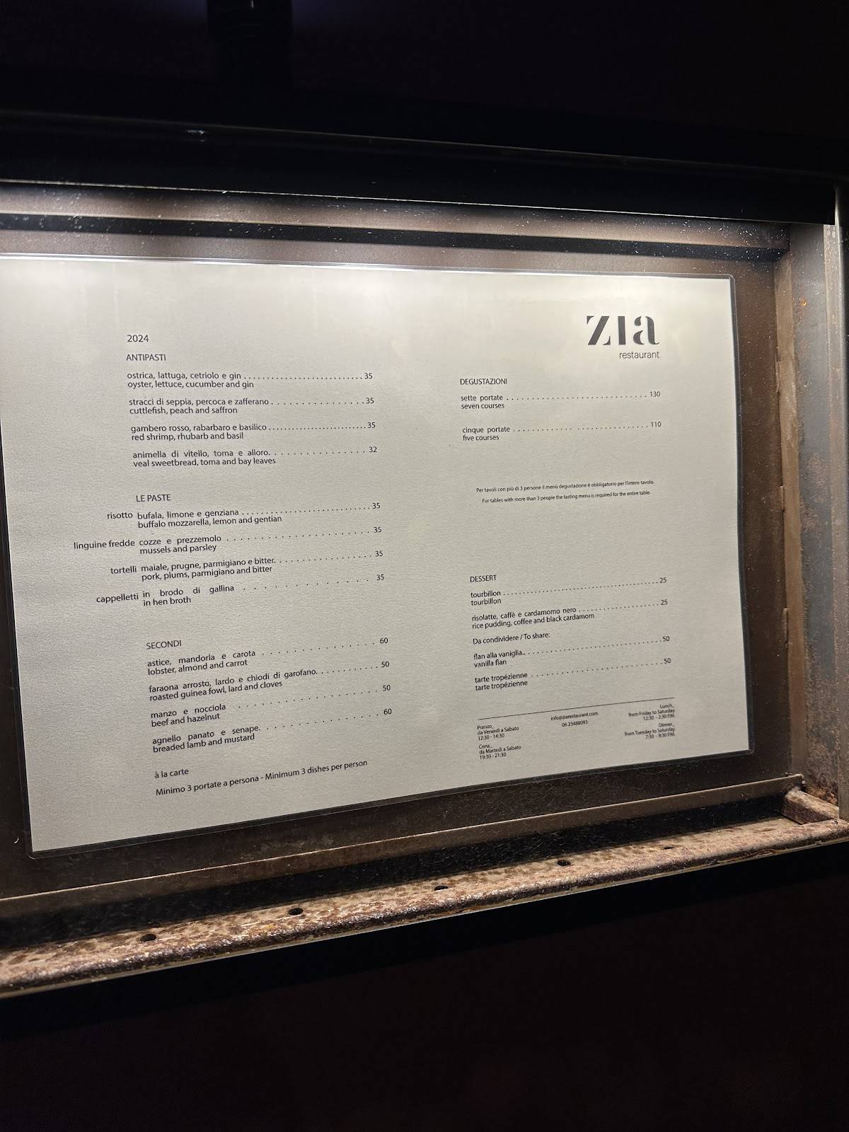 Menu di Zia Restaurant 