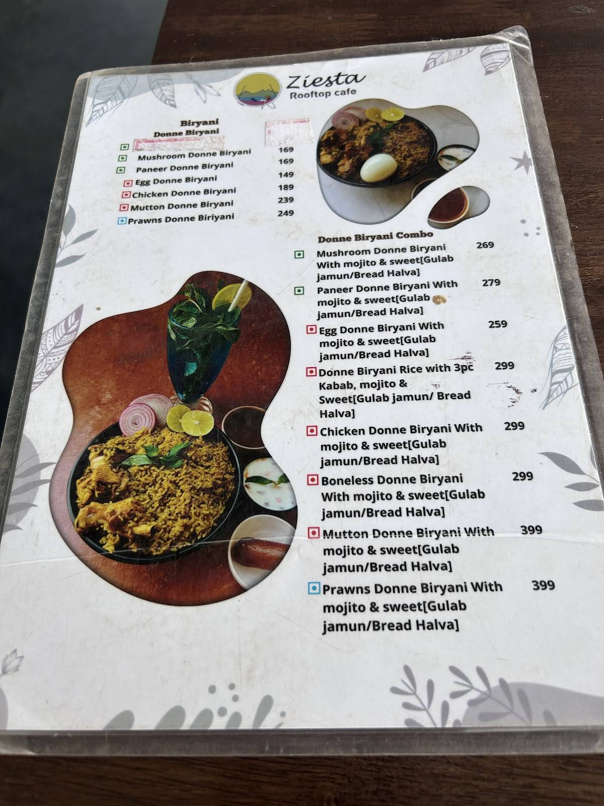 Ziesta Rooftop Cafe menu