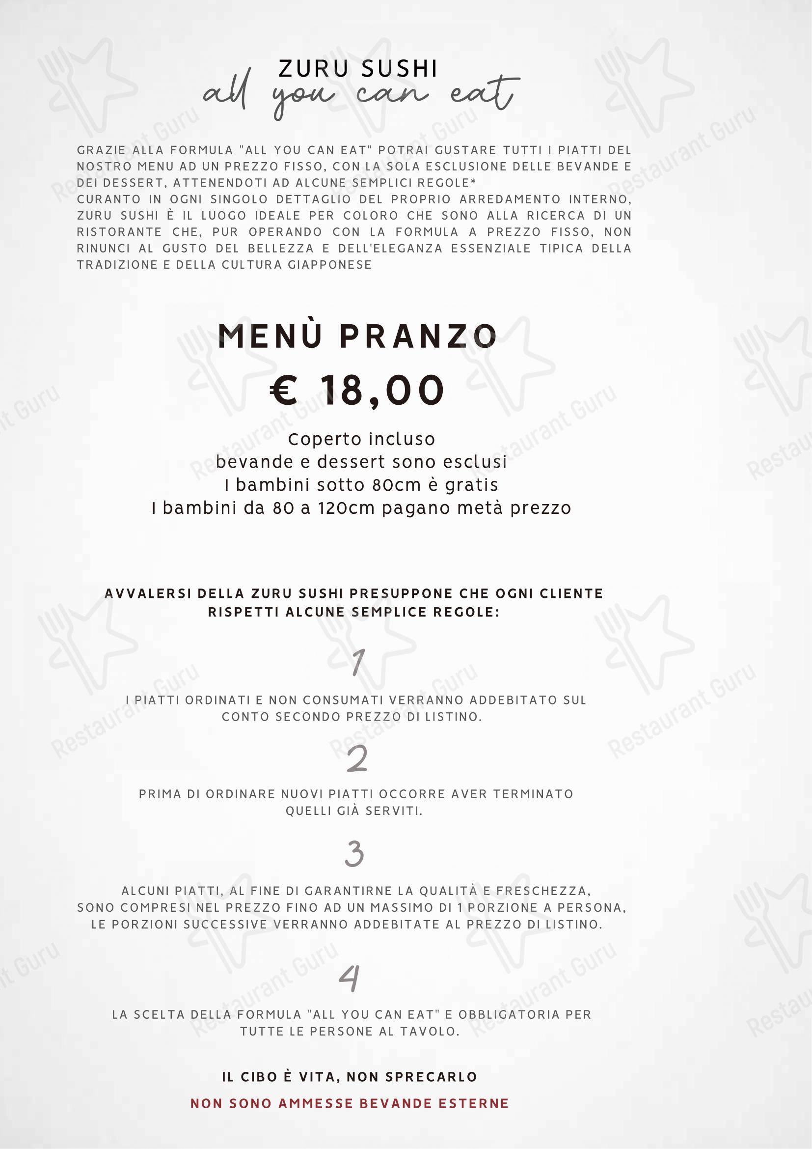 Menu per Zuru sushi ristorante