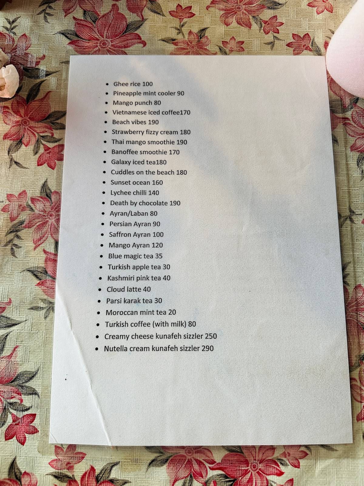 Zuti beachcafe menu