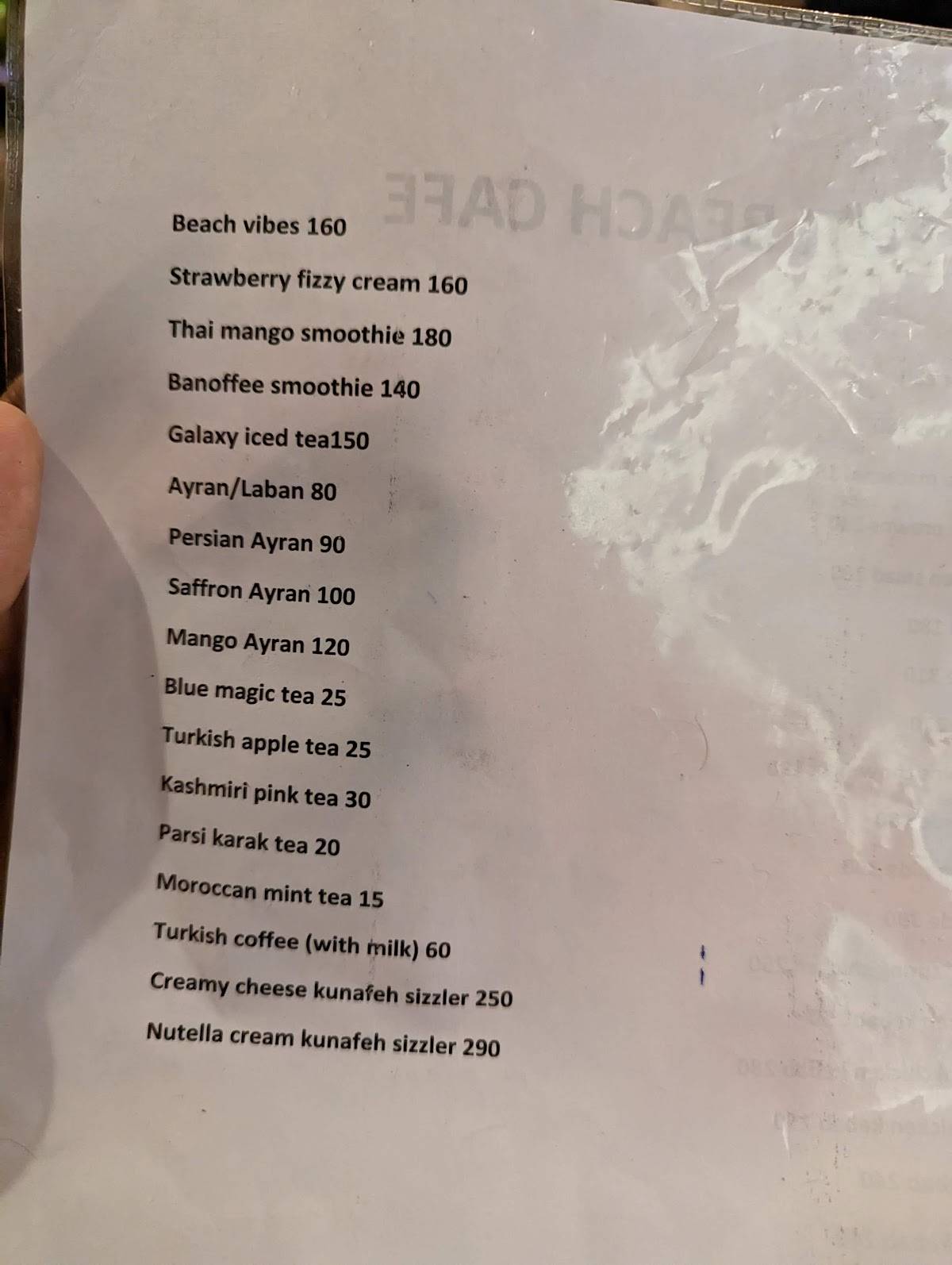 Zuti beachcafe menu