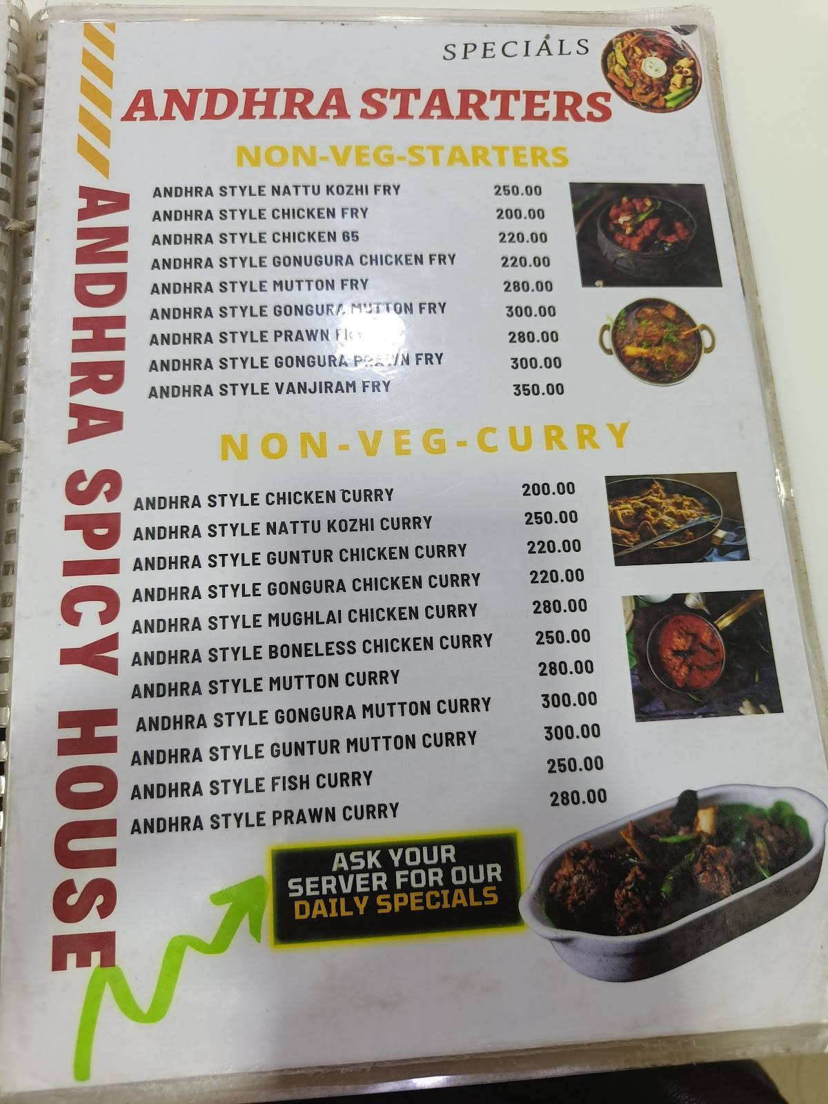 Andhra spicy house menu