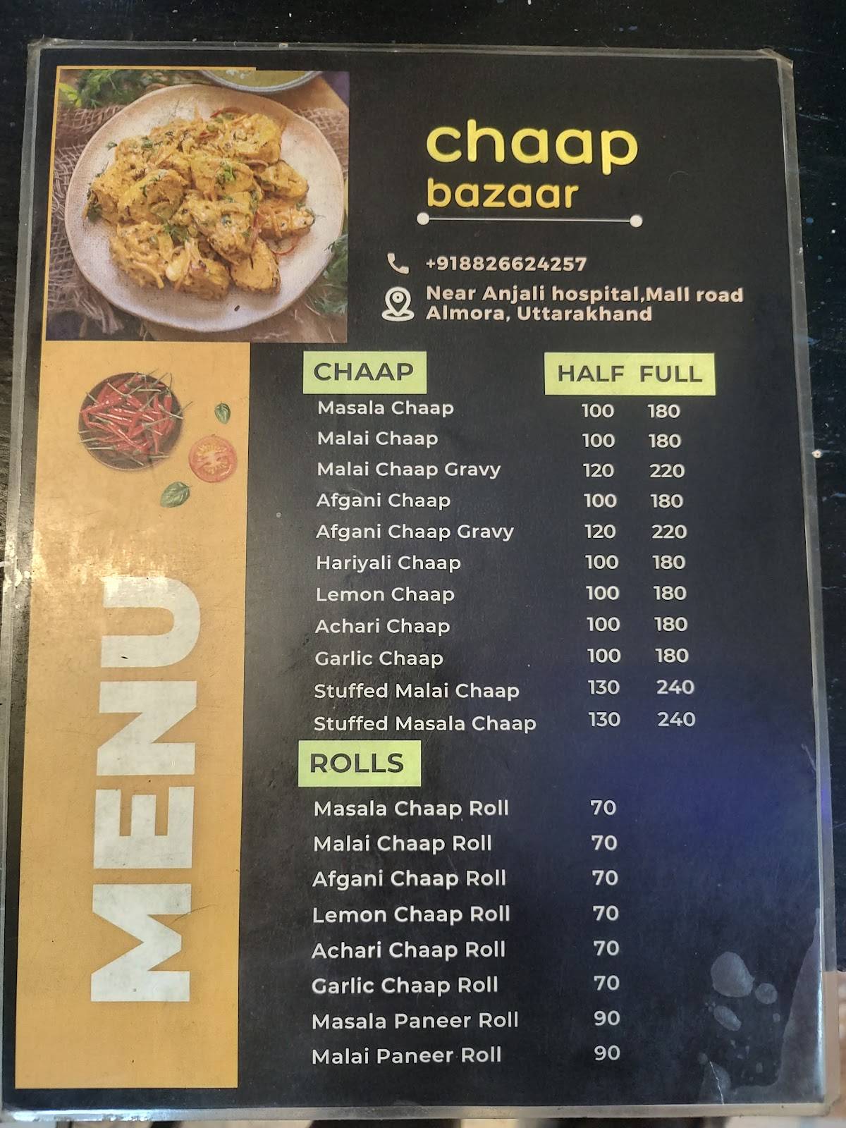 Chaap Bazaar menu