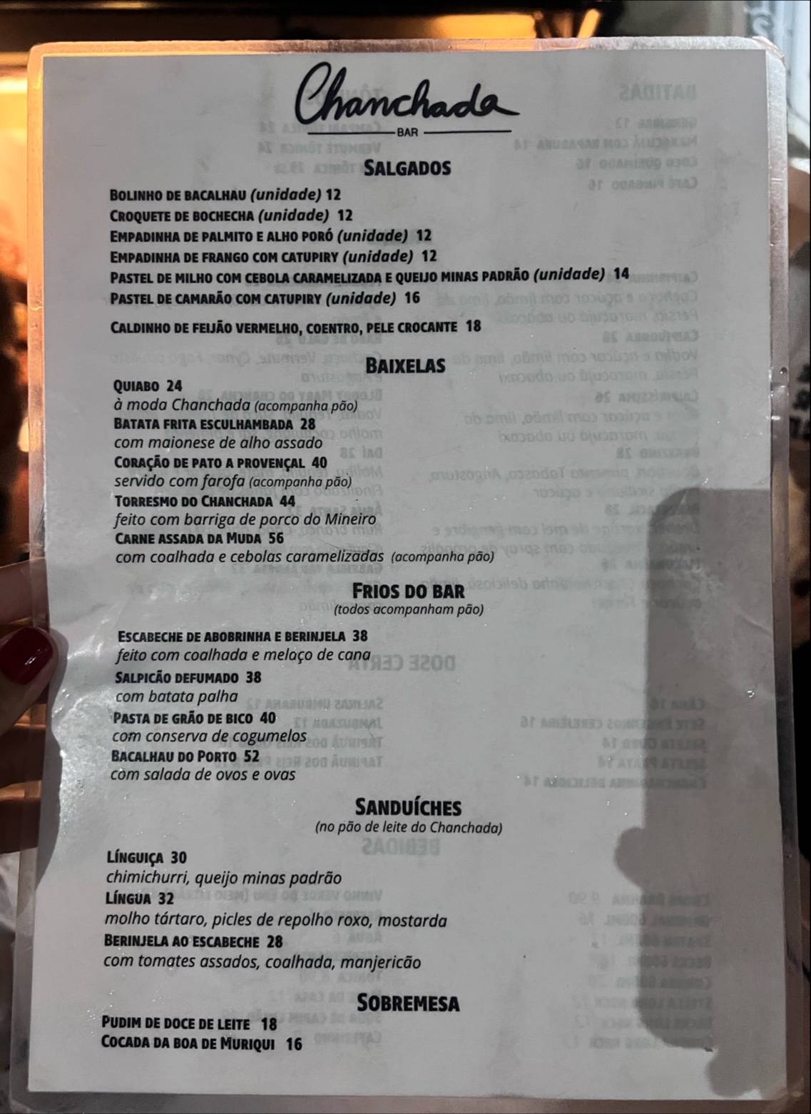 Chanchada Bar cardápio