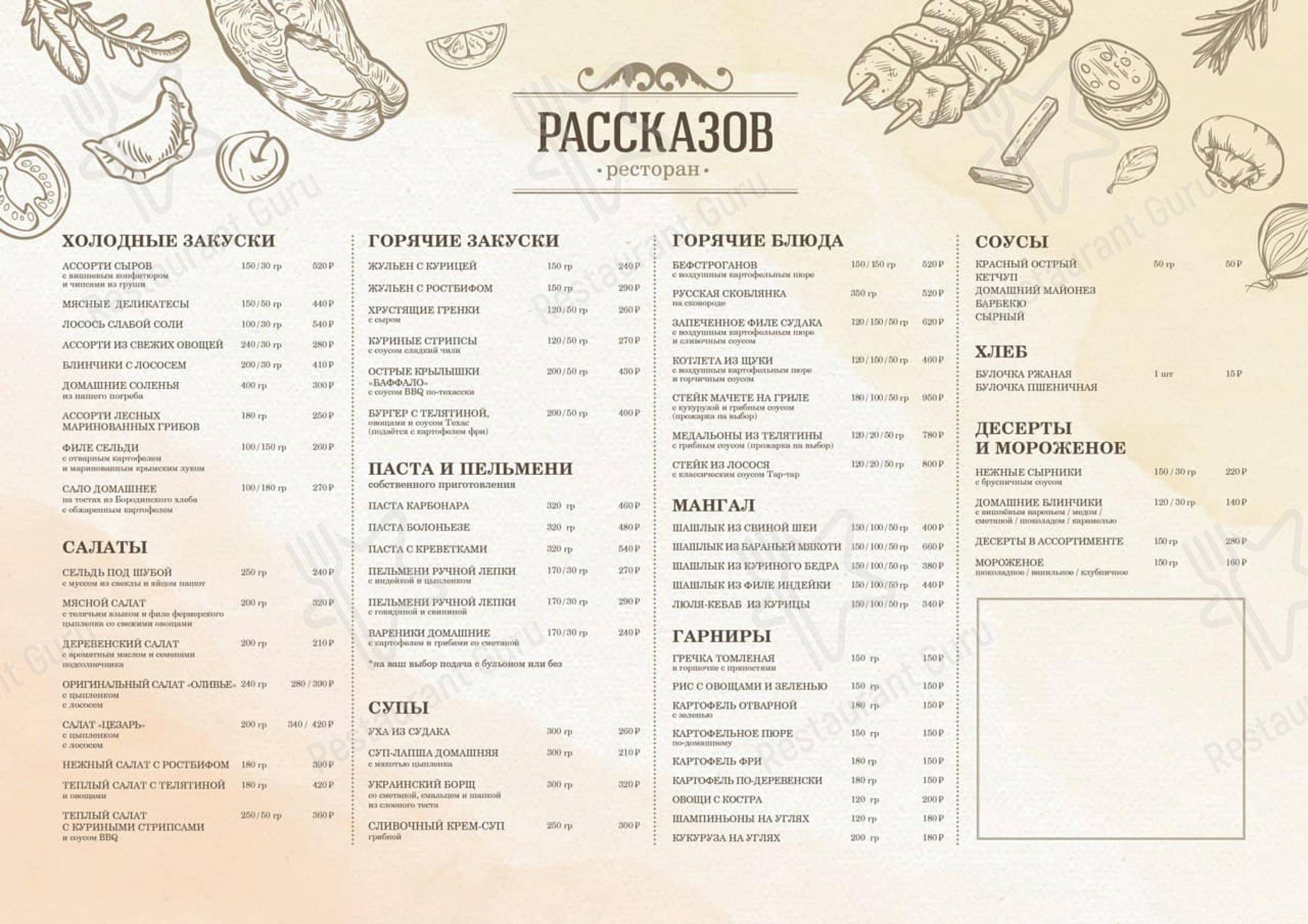 Кавалли ресторан рязань меню