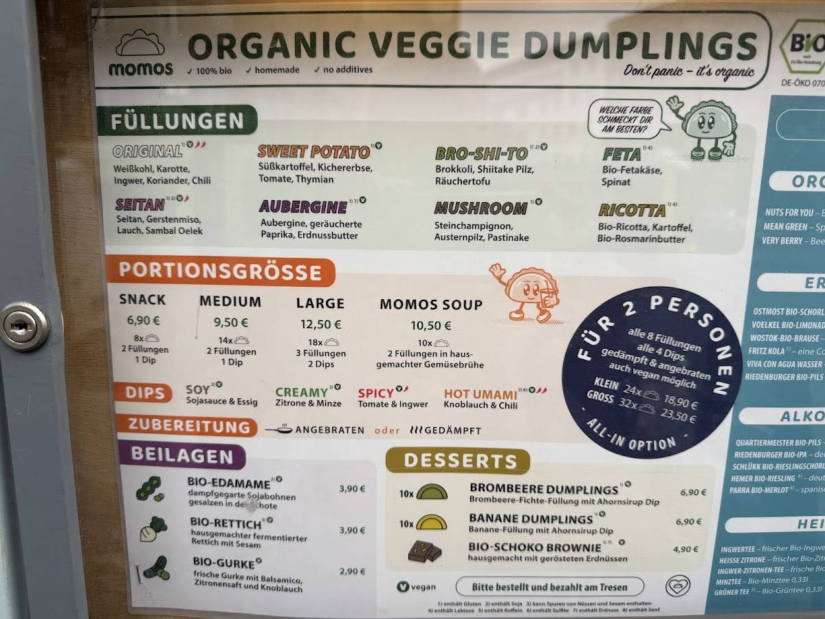 Menu de momos - organic dumplings