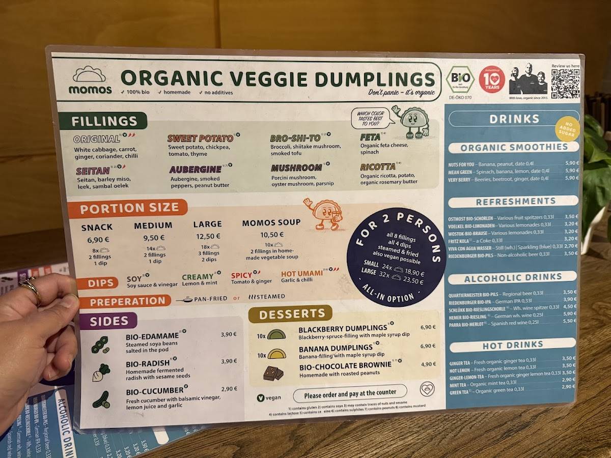 Menu de momos - organic dumplings