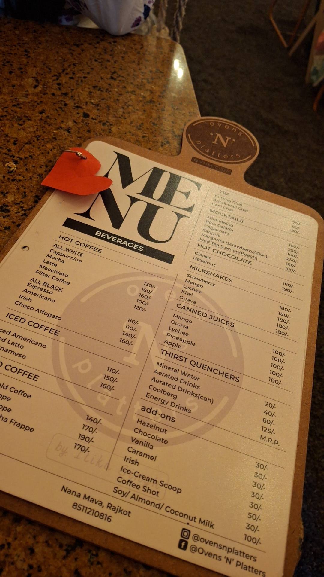 ovens ‘N’ platters menu
