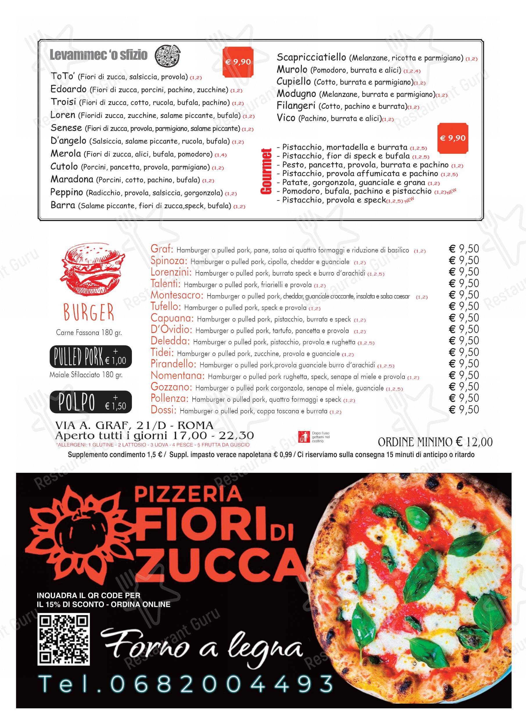 Menu per pizzeria fiori di zucca in Roma