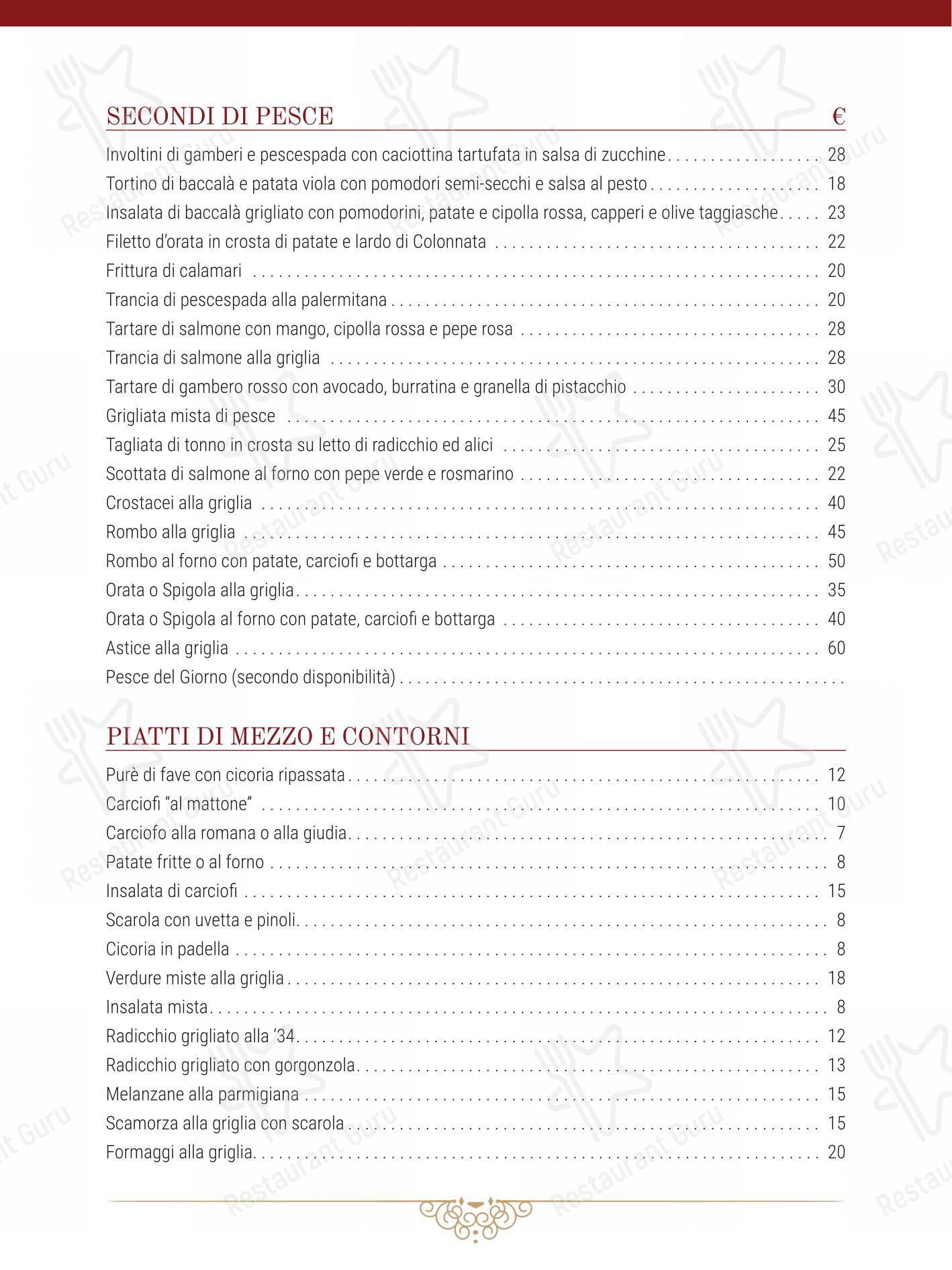 Menu bar per Al 34 ristorante