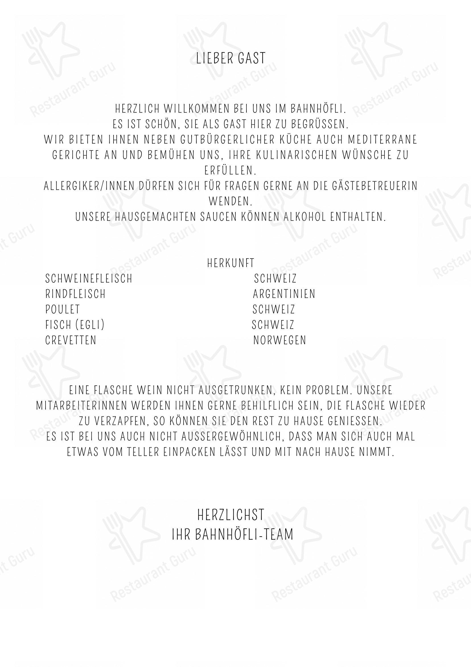 Menu di Restaurant Bahnhof, Beatrix Werren - Коктейльная карта