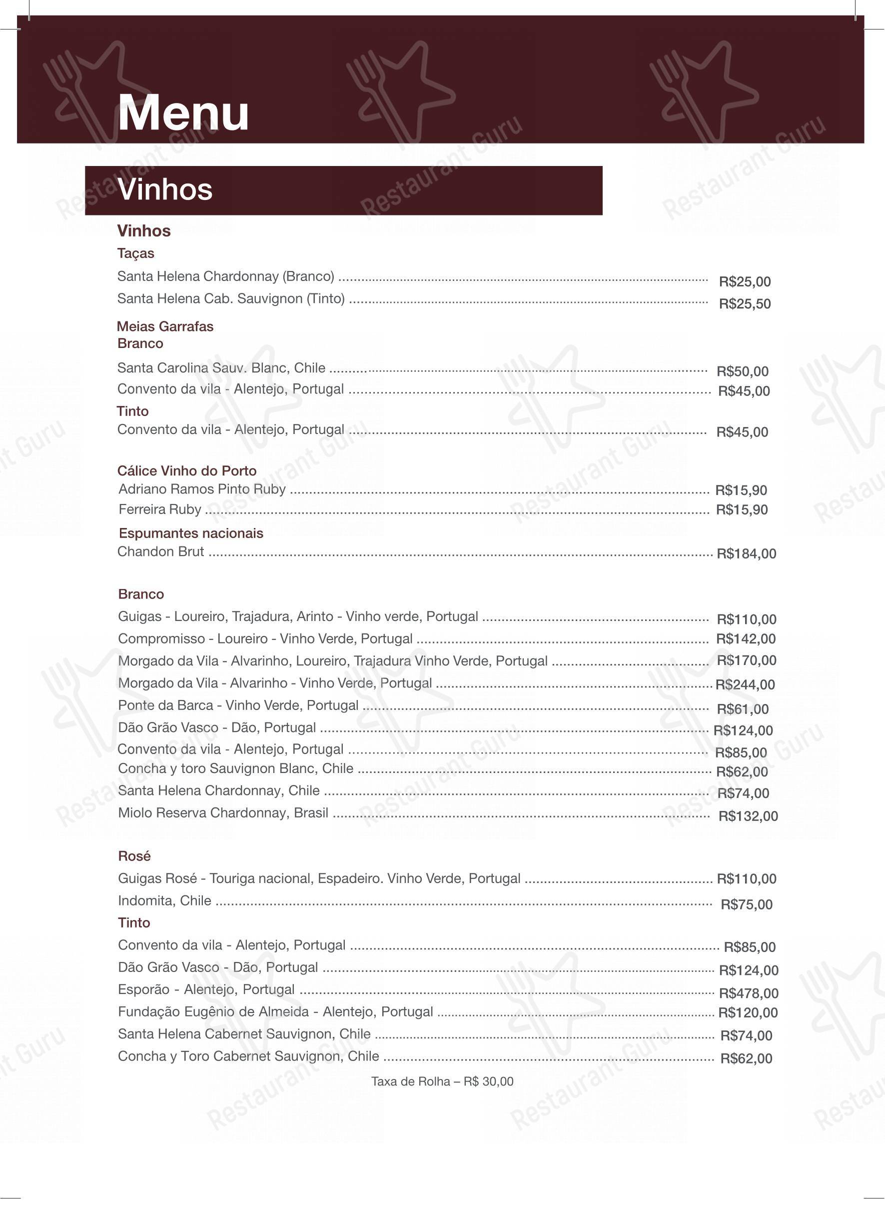 Menu para Bar Urca em Rio de Janeiro