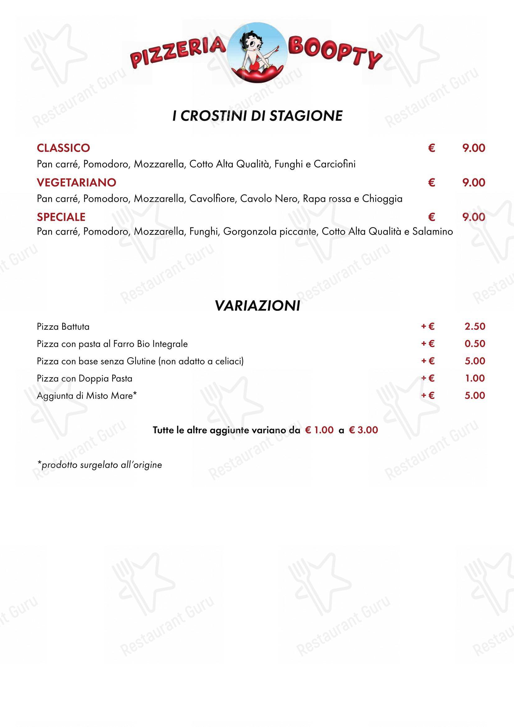 Menu per Boopty pizzeria