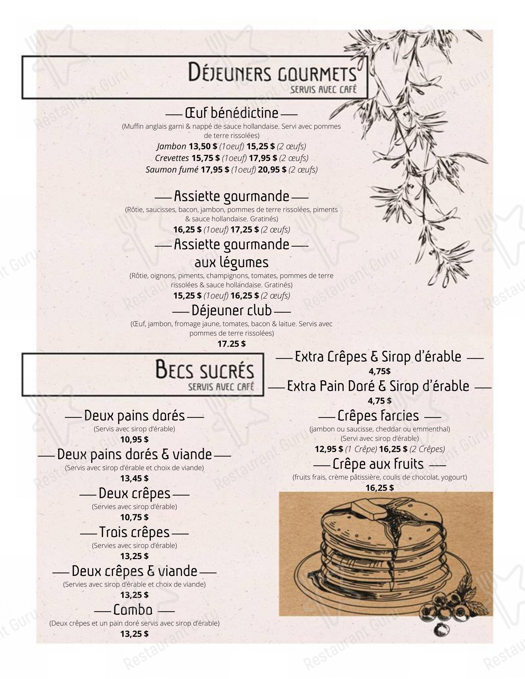 Menu pour Café des Halles dans Rimouski