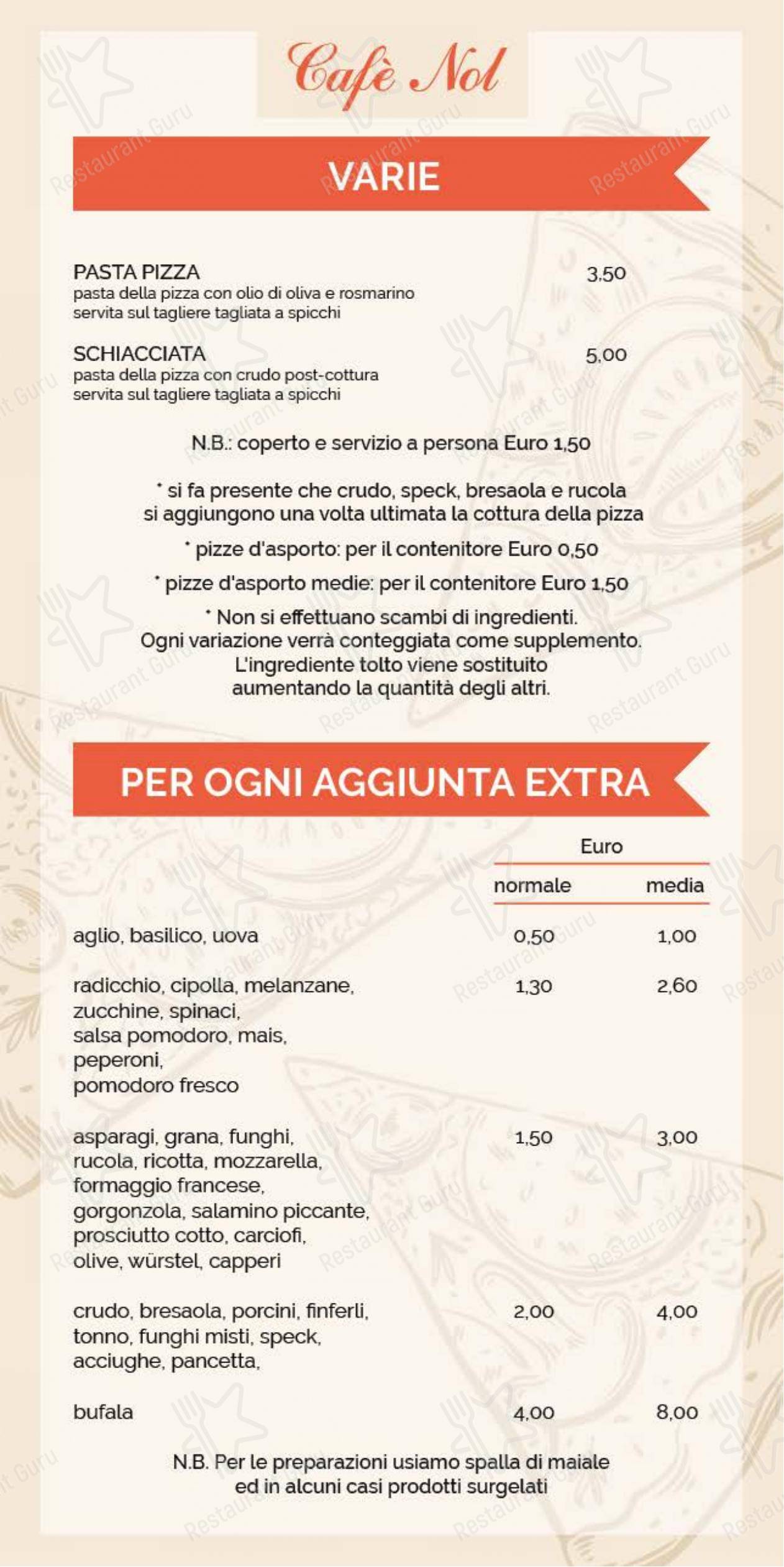 Menu di Café Nol ~ pub & pizzeria - Menu