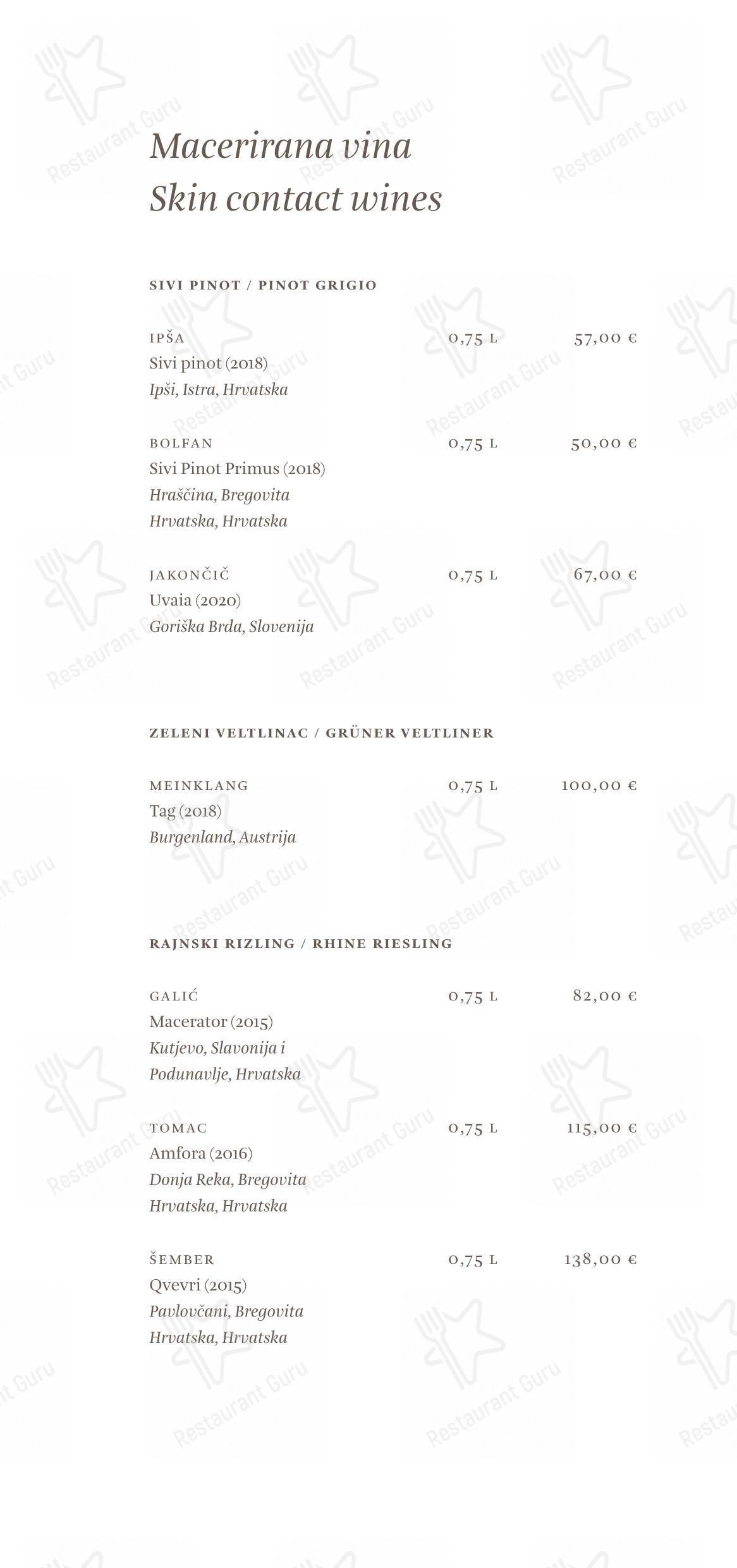 Основное меню per Cap Aureo Signature Restaurant ristorante