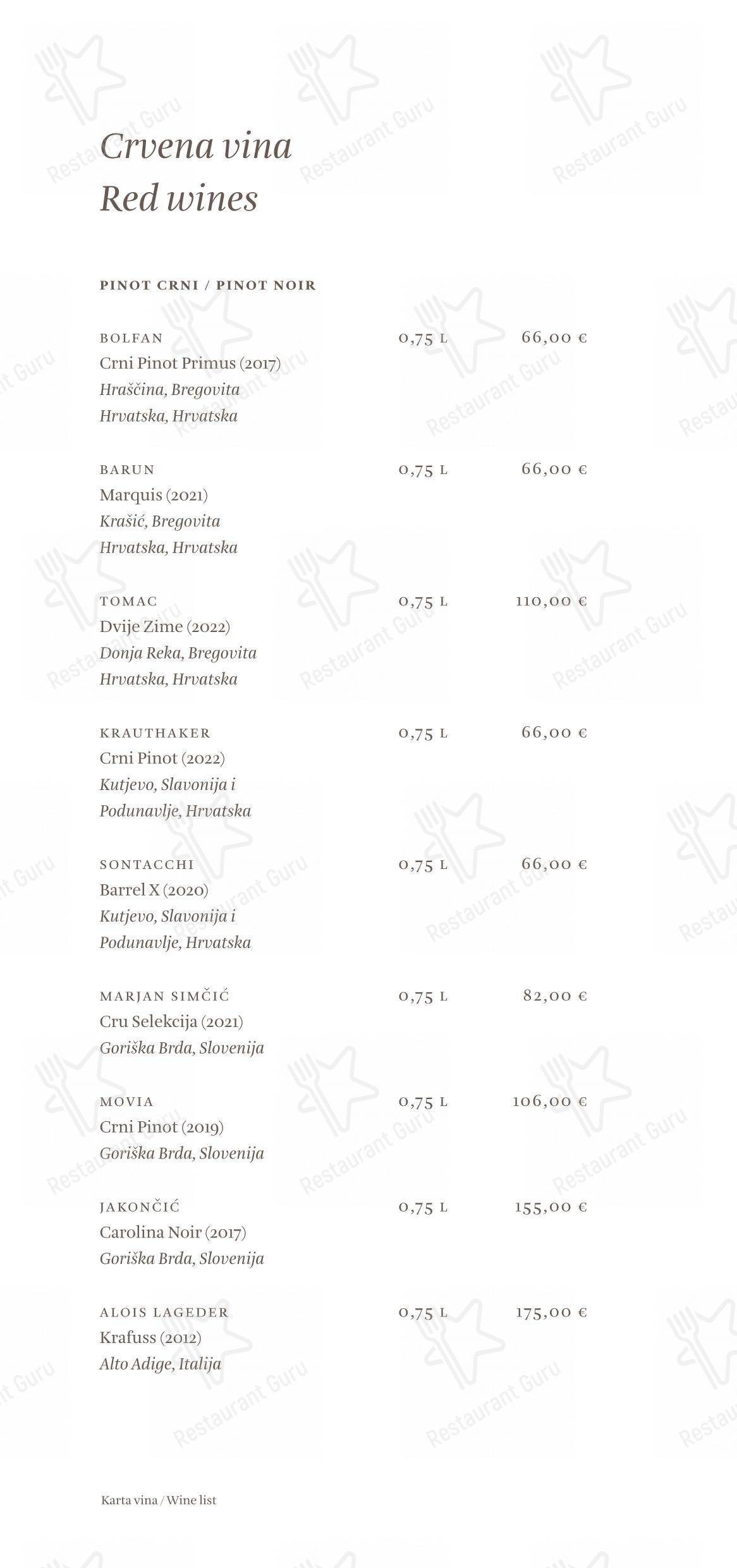 Menu di Cap Aureo Signature Restaurant - Основное меню