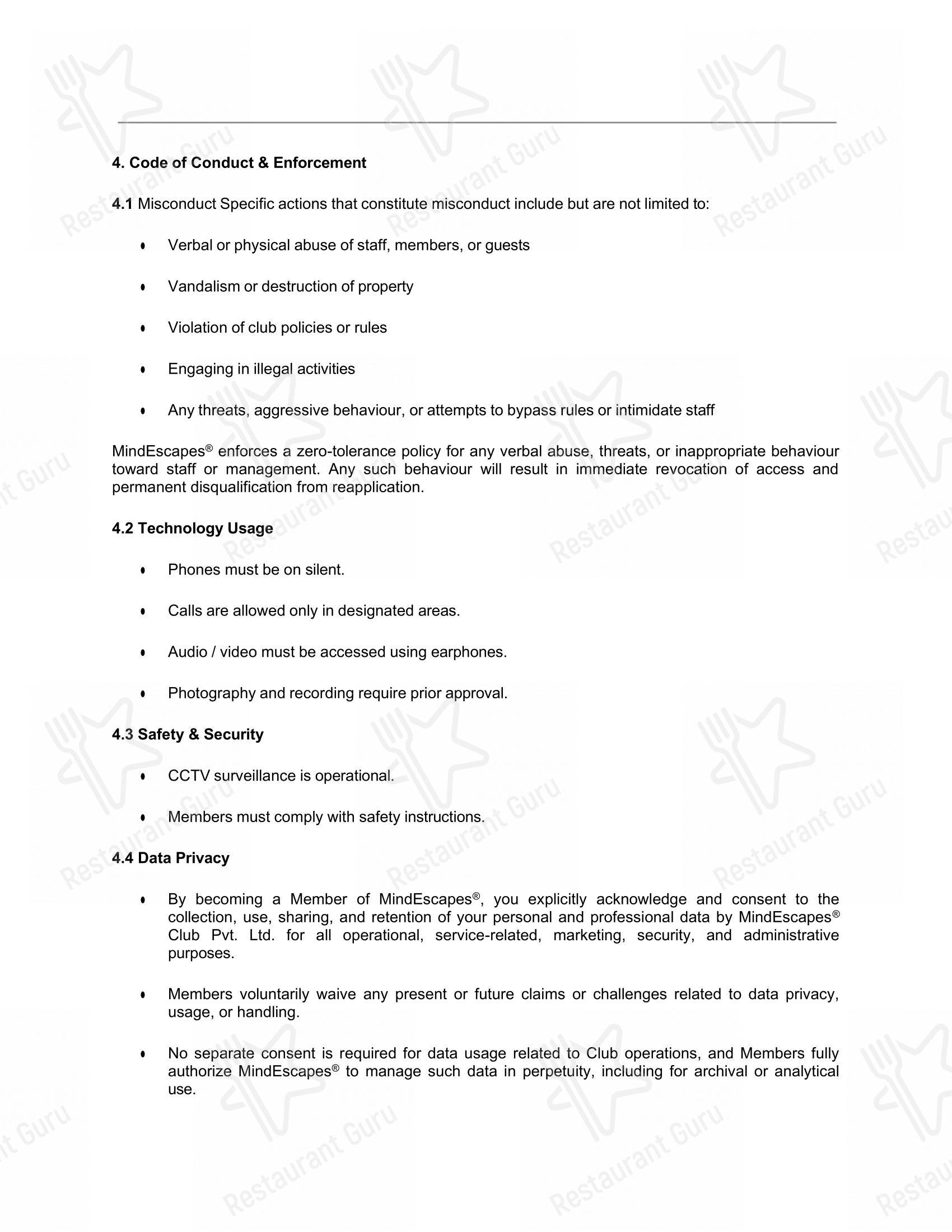 Menu bar for the Celeste by Mindescapes restaurant