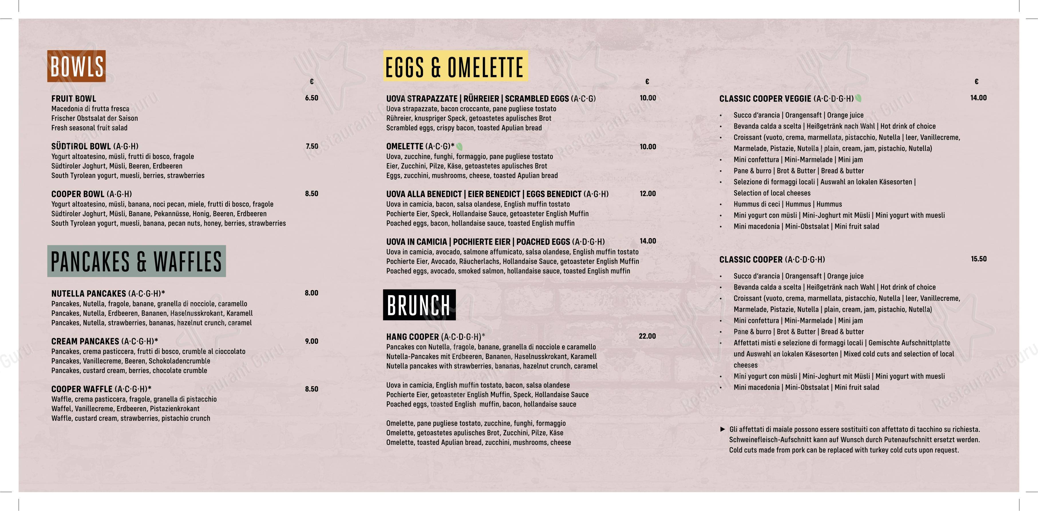 Menu per Cooper BrEaD & BISTRO in Bolzano