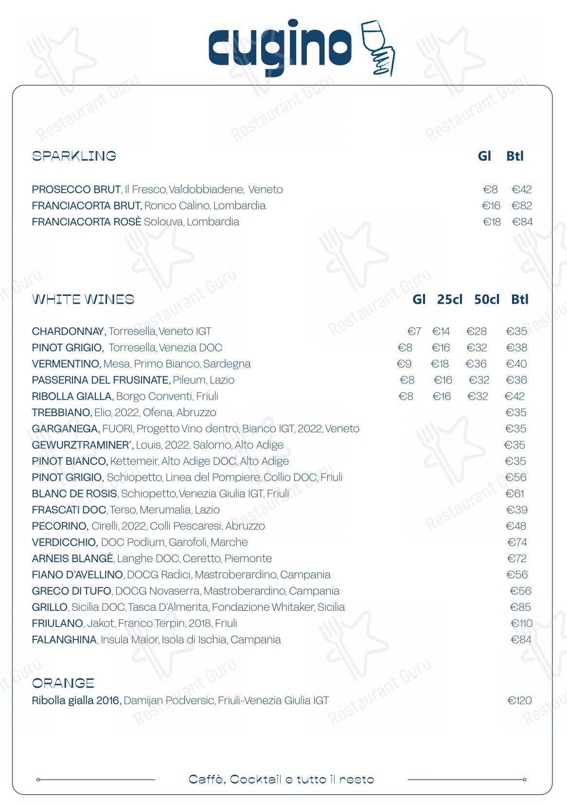 Cugino in Roma - Menu