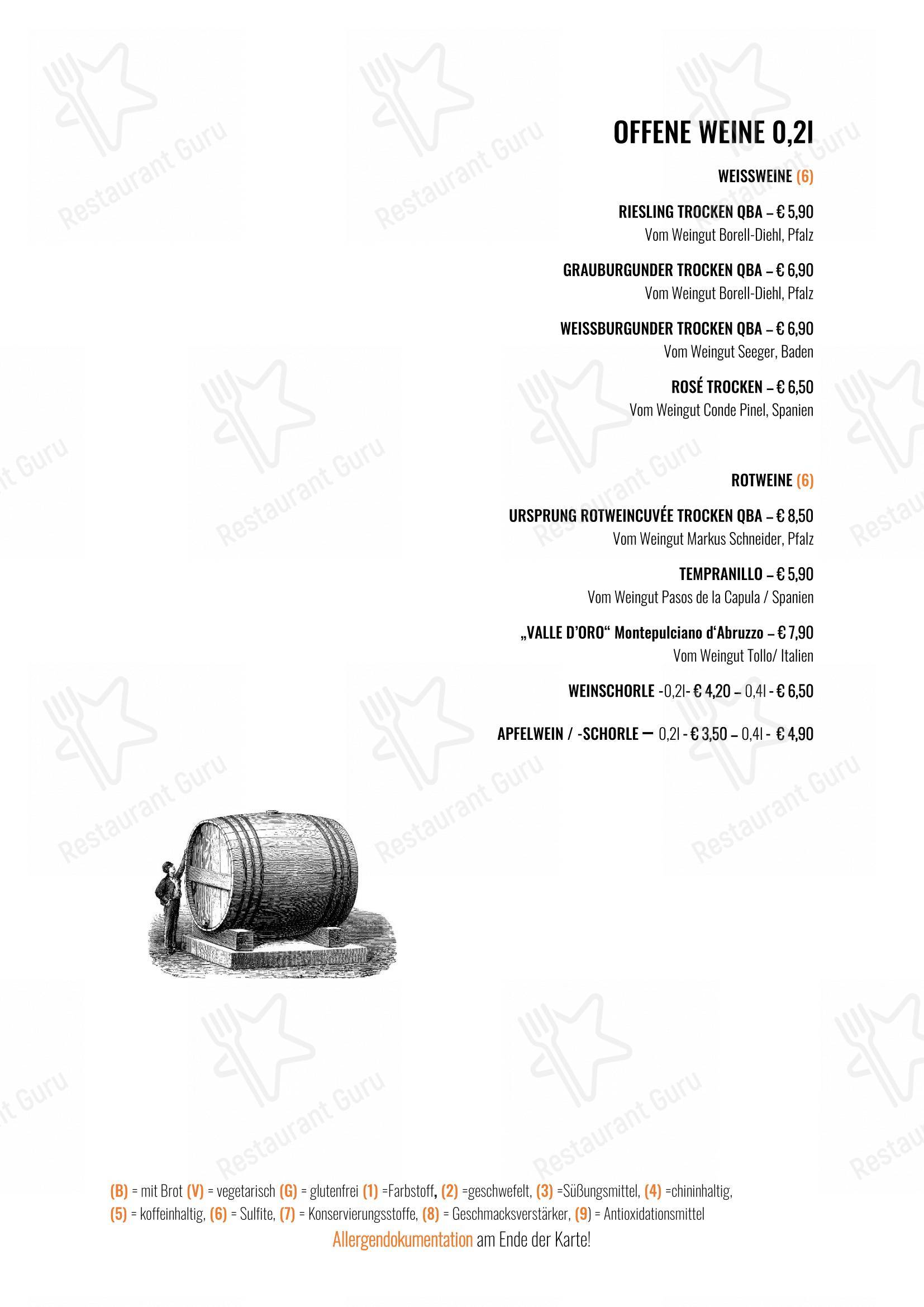 Menu pour Das Bootshaus - Restaurant Heidelberg - Menu bar