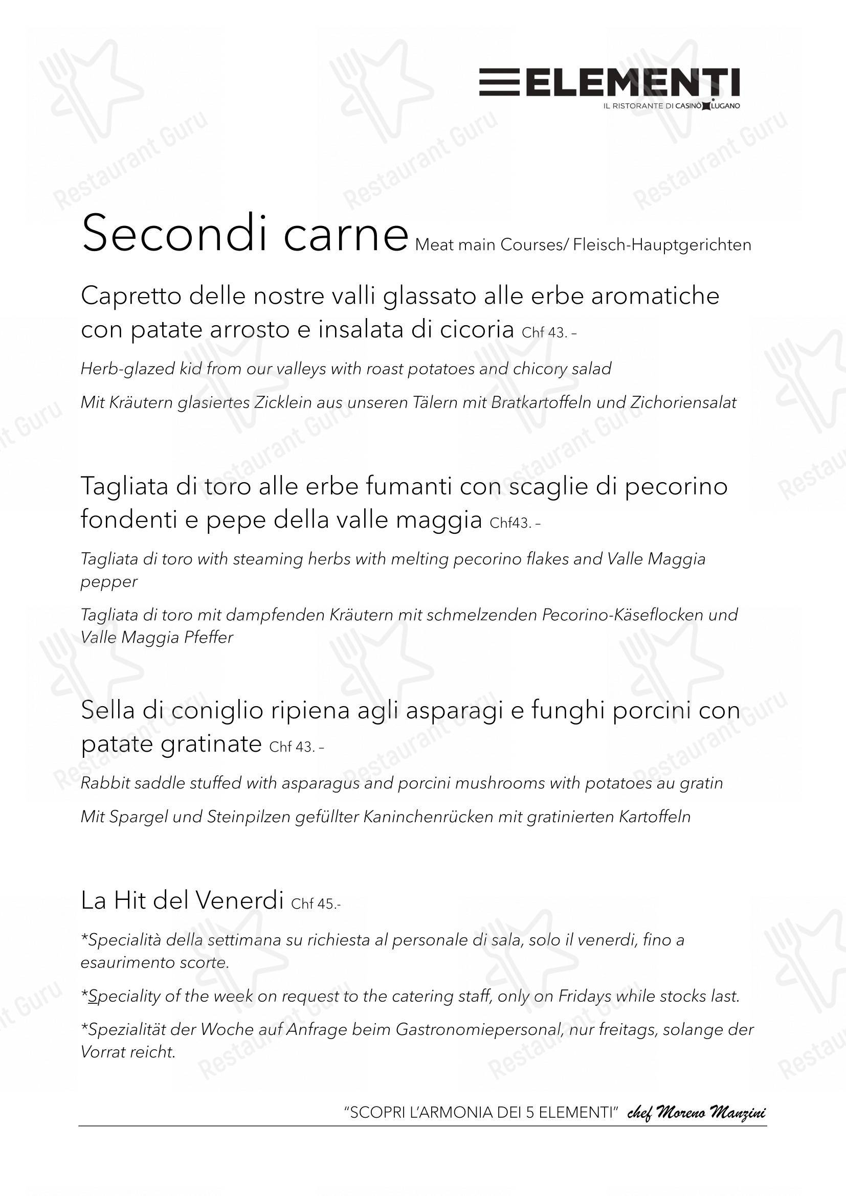 Menu bar per Elementi ristorante