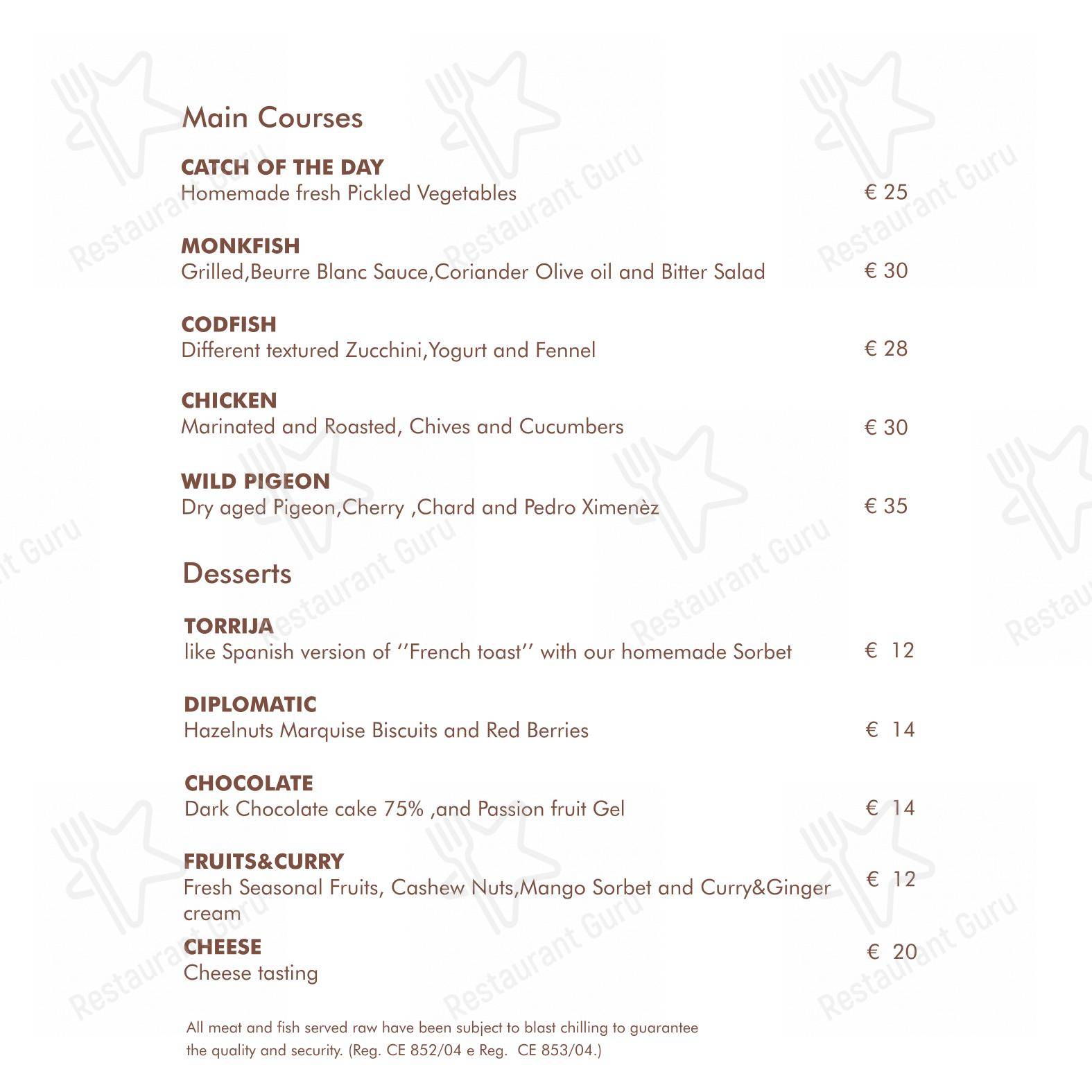 Menu di Essencia Restaurant - Menu