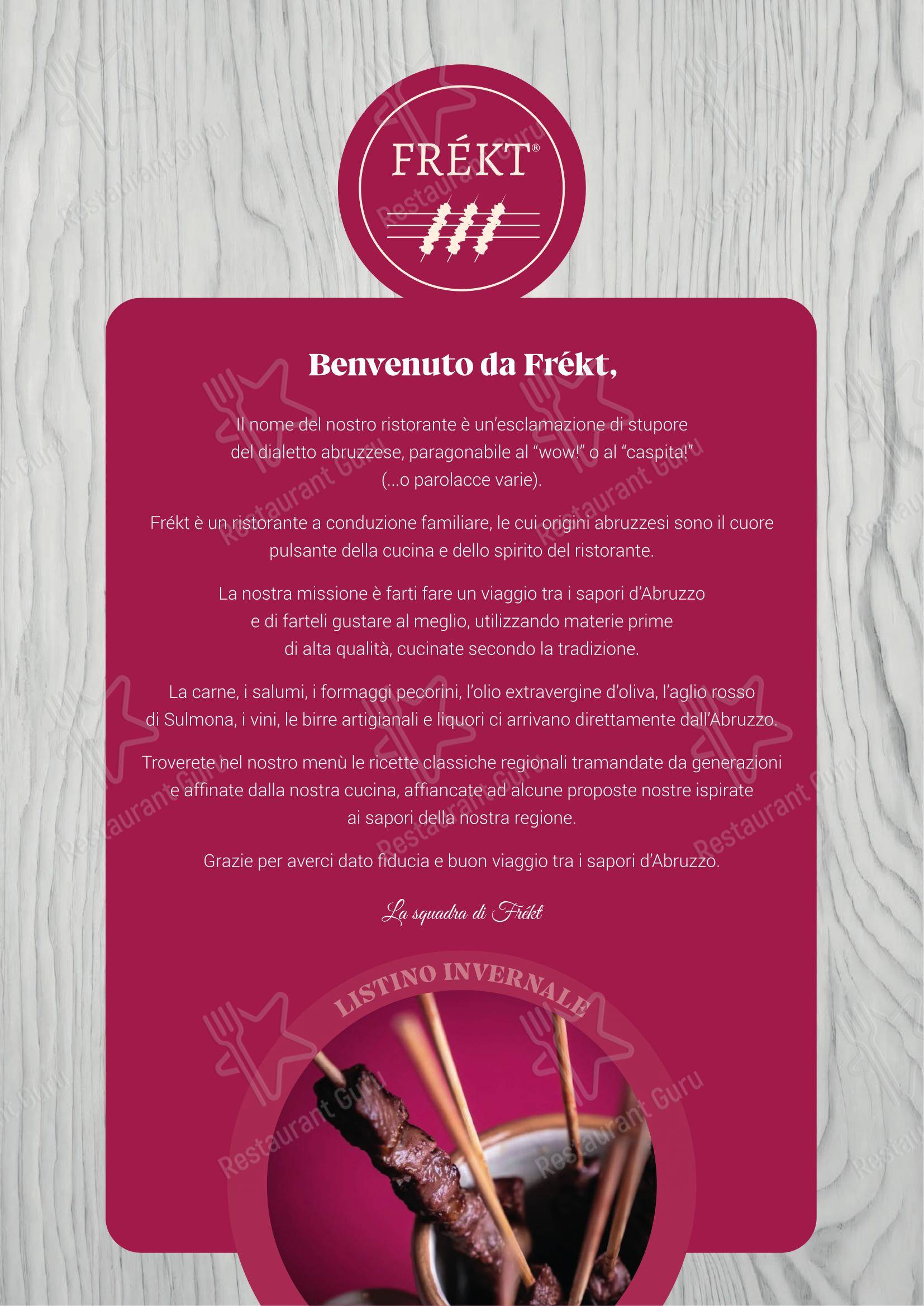 Menu per FREKT RISTORANTE ABRUZZESE in Verona