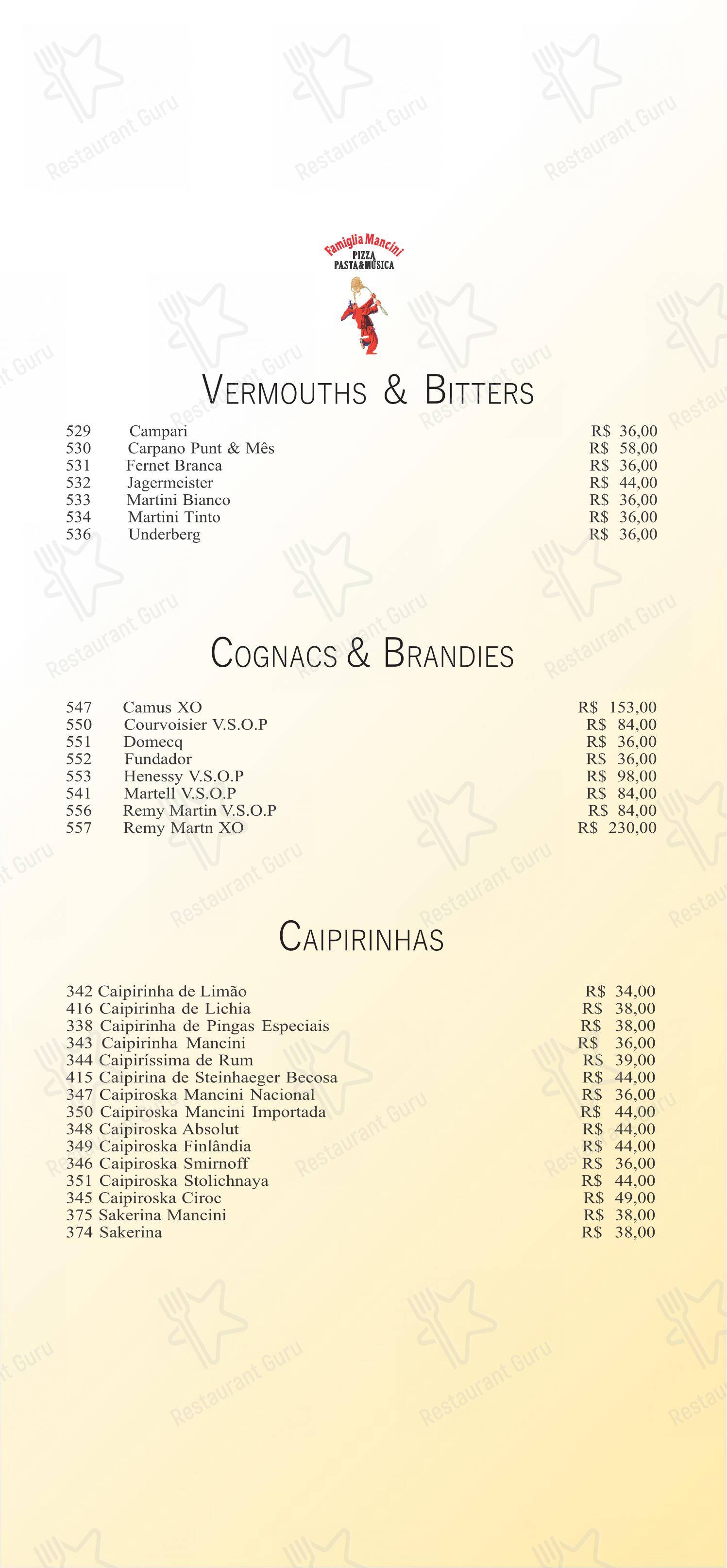 Famiglia Mancini Trattoria em São Paulo - 菜单