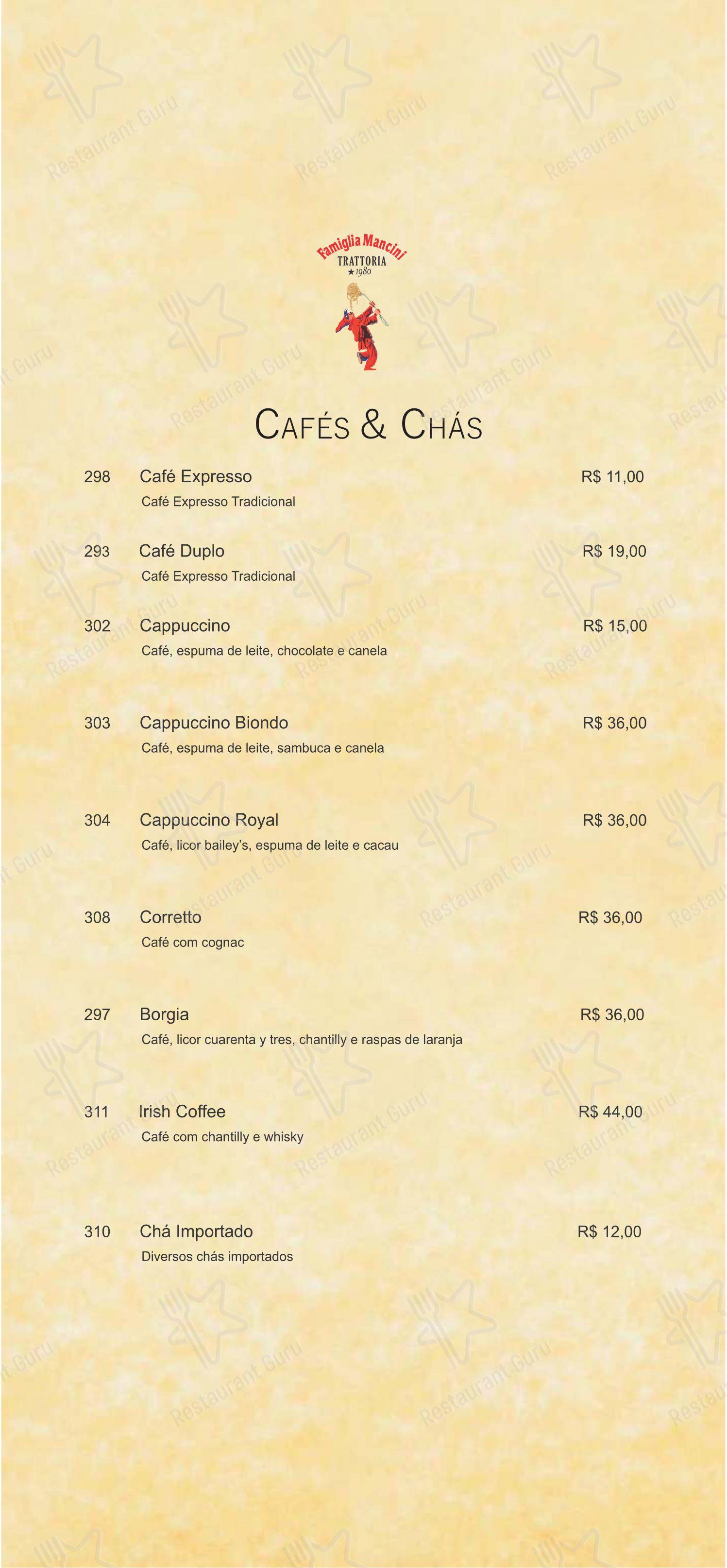 Famiglia Mancini Trattoria em São Paulo - Menu