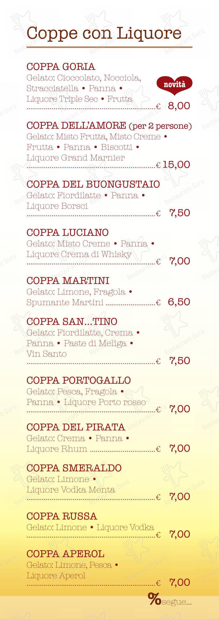 Menu bar per Gelateria Goria in Riva presso Chieri
