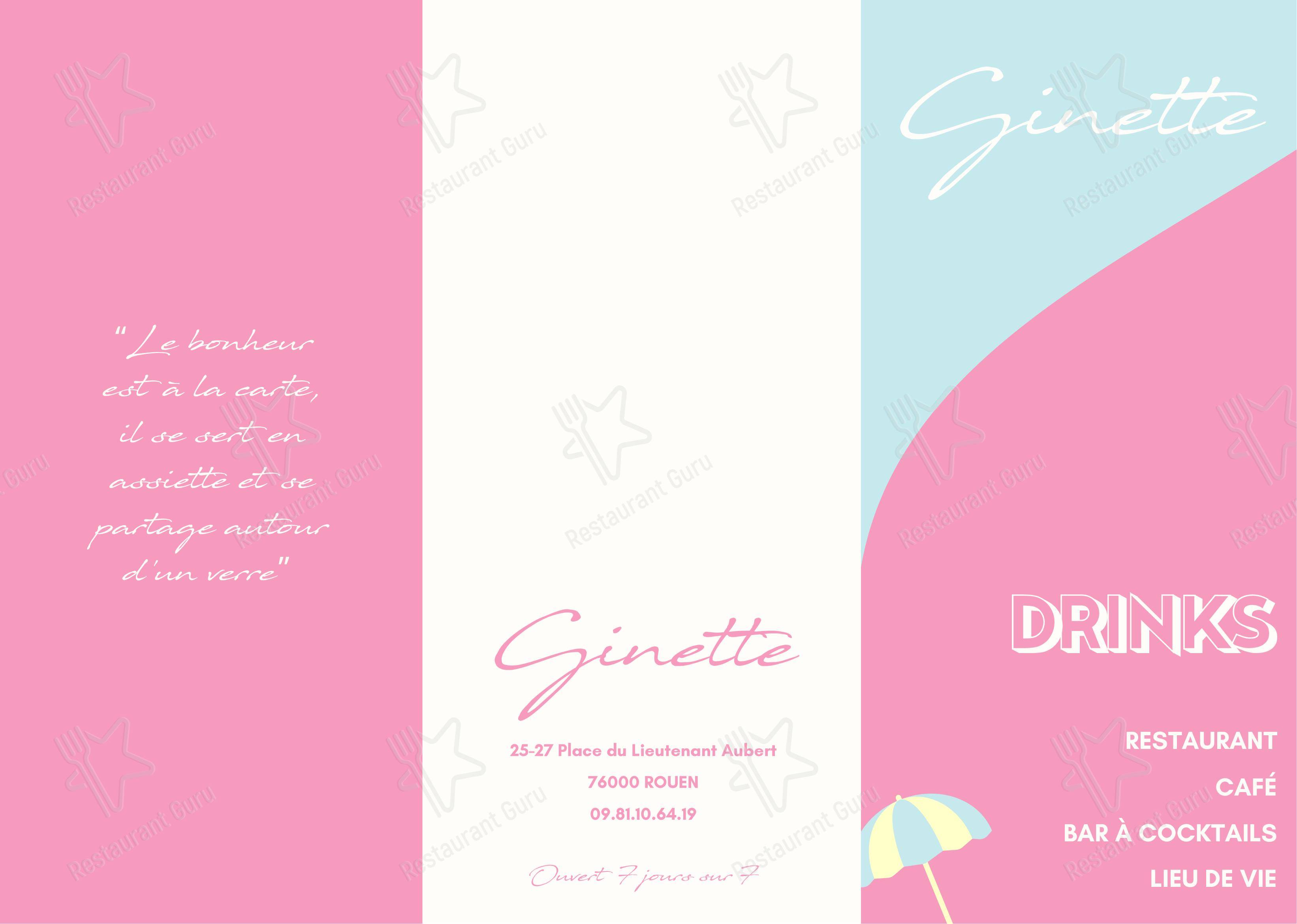 Menu bar pour Ginette pub et bar
