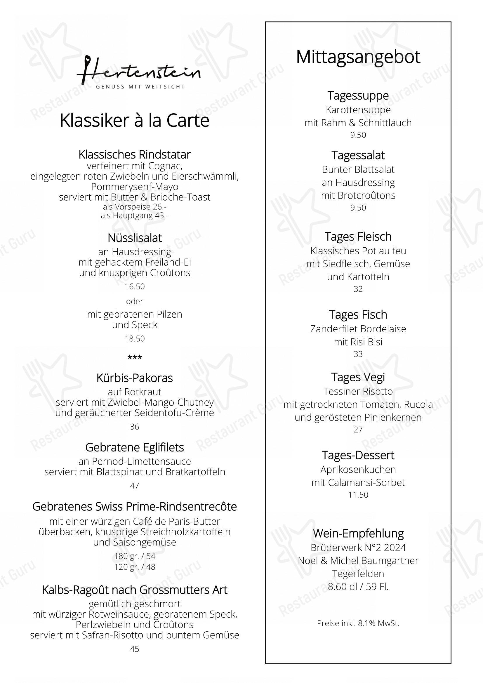 Коктейльная карта pour Hertenstein Panorama Restaurant dans Ennetbaden